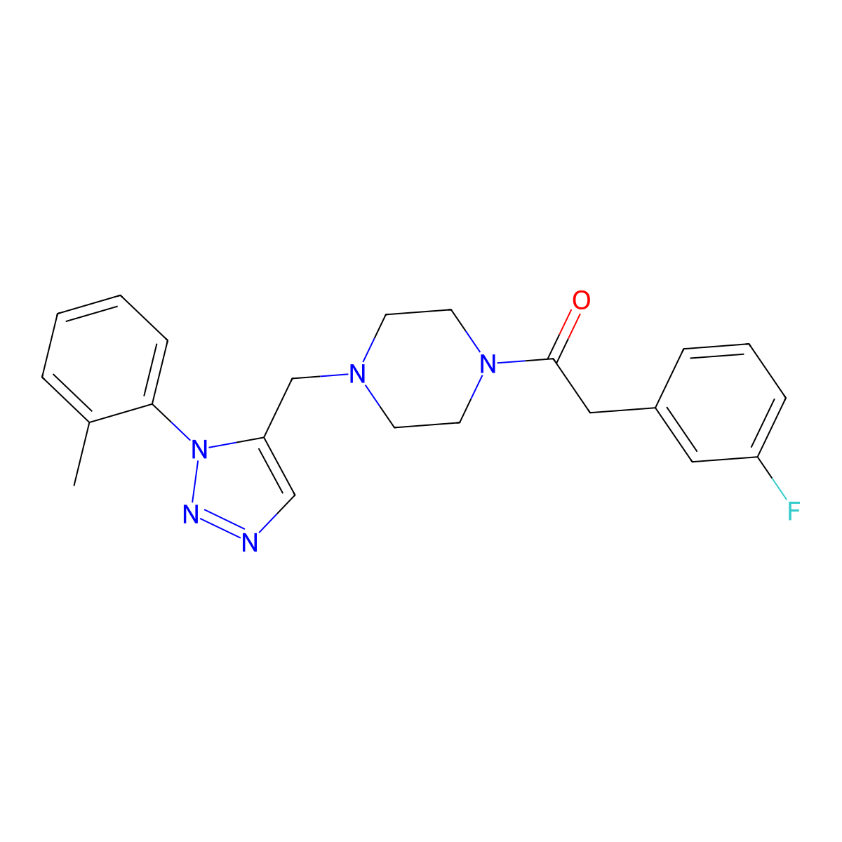 1-[(3-fluorophenyl)acetyl]-4-{[1-(2-methylphenyl)-1H-1,2,3-triazol-5-yl]methyl}piperazine molecular structure, CAS 1396855-53-0