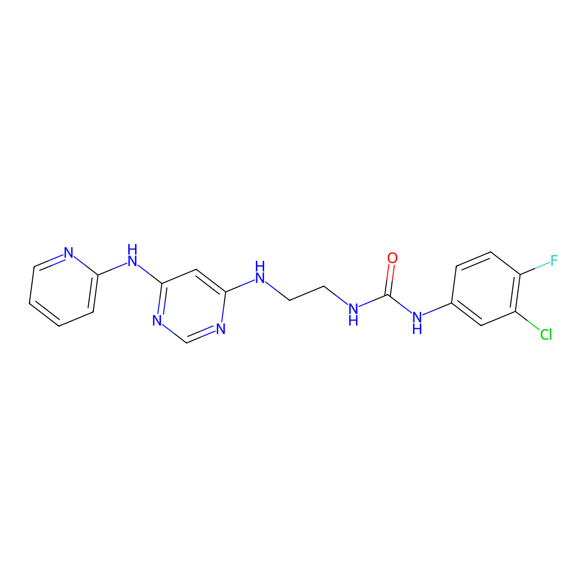 1-(3-Chloro-4-fluorophenyl)-3-(2-((6-(pyridin-2-ylamino)pyrimidin-4-yl)amino)ethyl)urea molecular structure, CAS 1396855-55-2