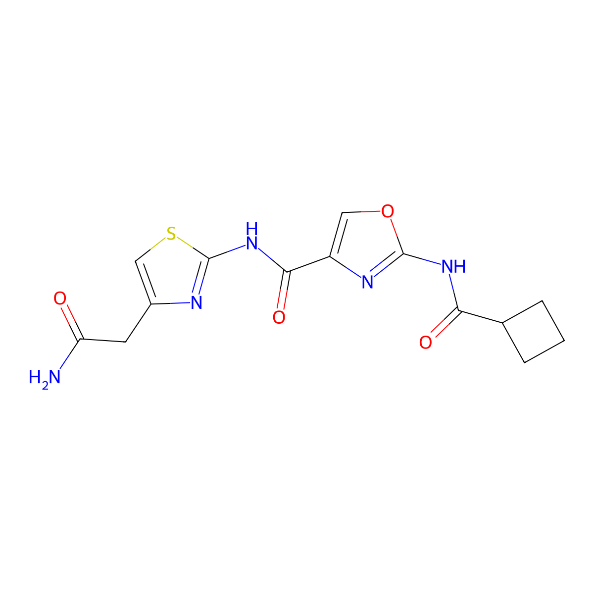 N-(4-(2-amino-2-oxoethyl)thiazol-2-yl)-2-(cyclobutanecarboxamido)oxazole-4-carboxamide molecular structure, CAS 1396855-63-2