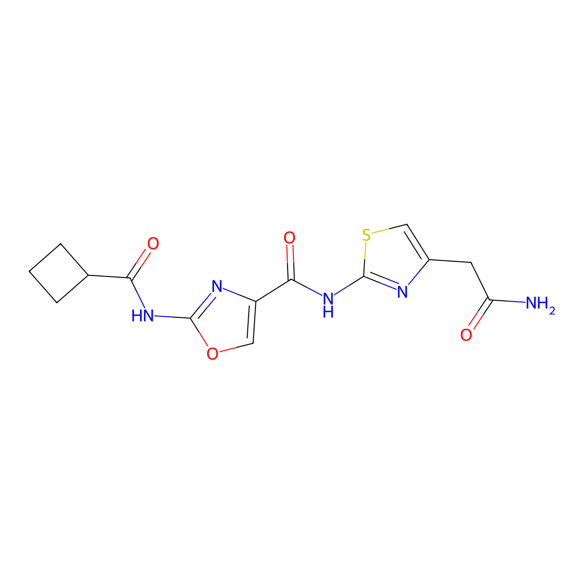 N-(4-(2-amino-2-oxoethyl)thiazol-2-yl)-2-(cyclobutanecarboxamido)oxazole-4-carboxamide molecular structure, CAS 1396855-63-2