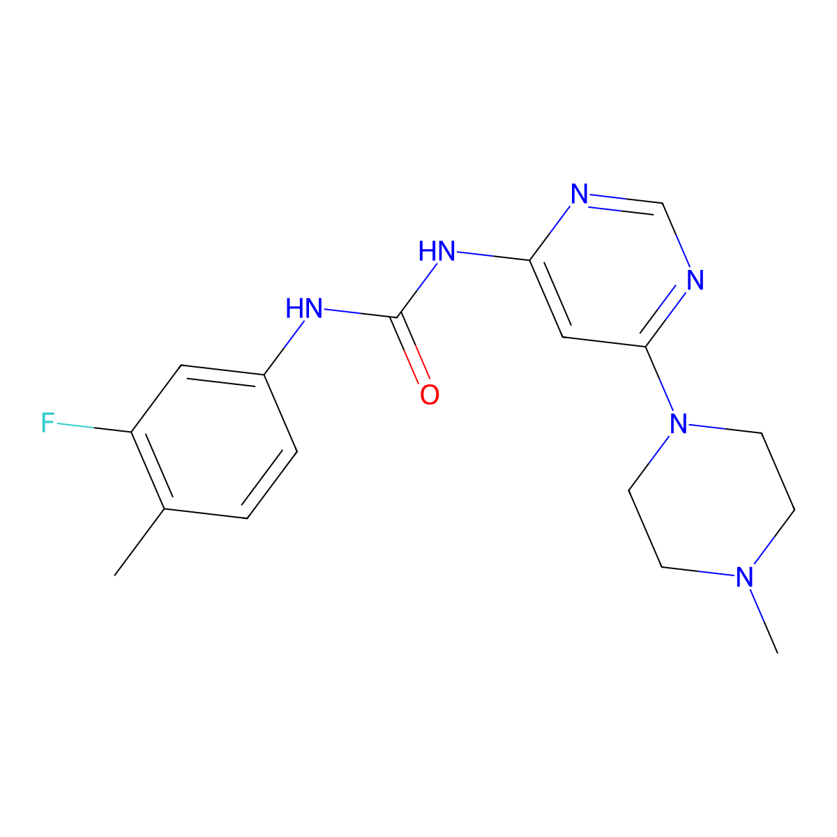 1-(3-Fluoro-4-methylphenyl)-3-[6-(4-methylpiperazin-1-yl)pyrimidin-4-yl]urea molecular structure, CAS 1396855-67-6