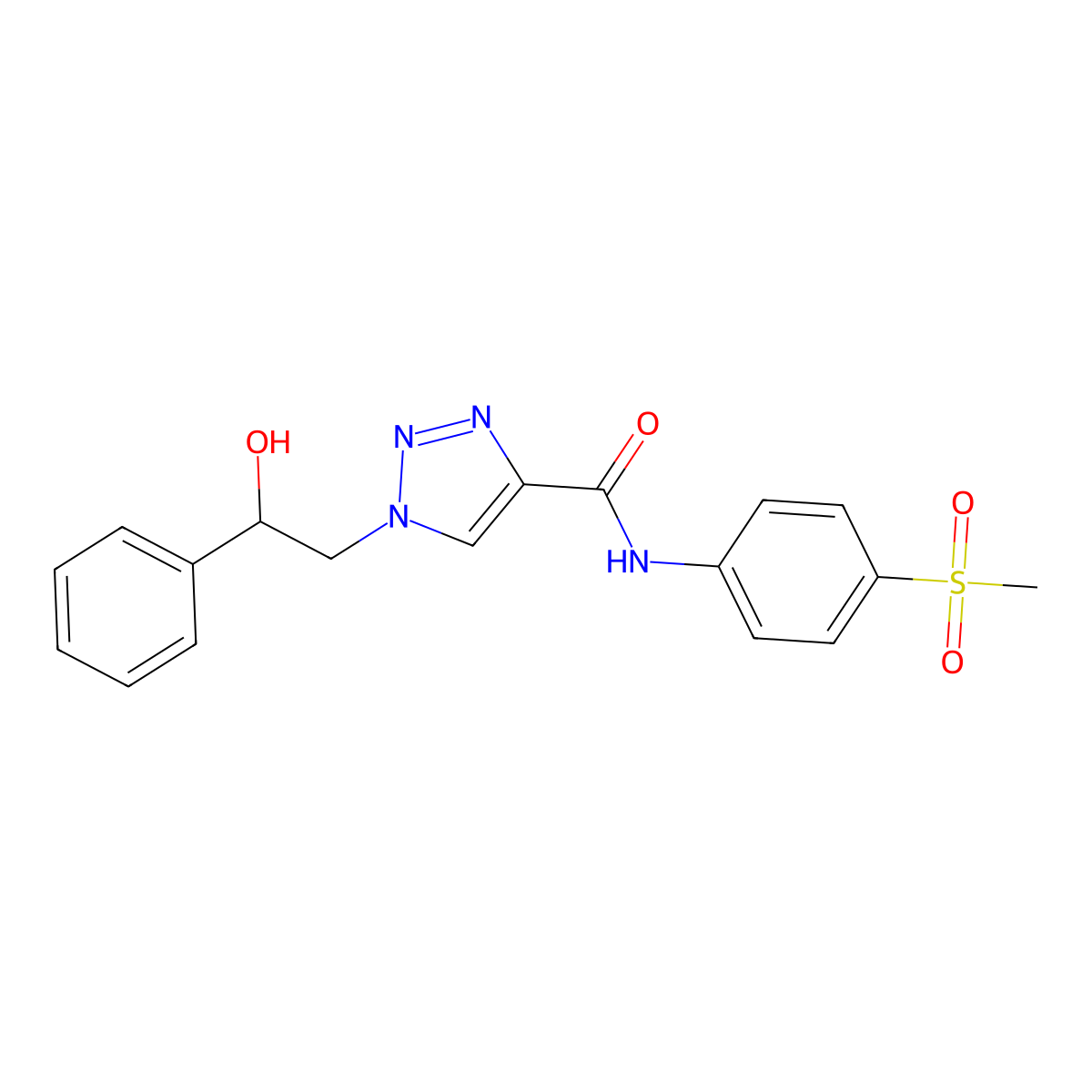 1-(2-hydroxy-2-phenylethyl)-N-(4-(methylsulfonyl)phenyl)-1H-1,2,3-triazole-4-carboxamide molecular structure, CAS 1396855-69-8