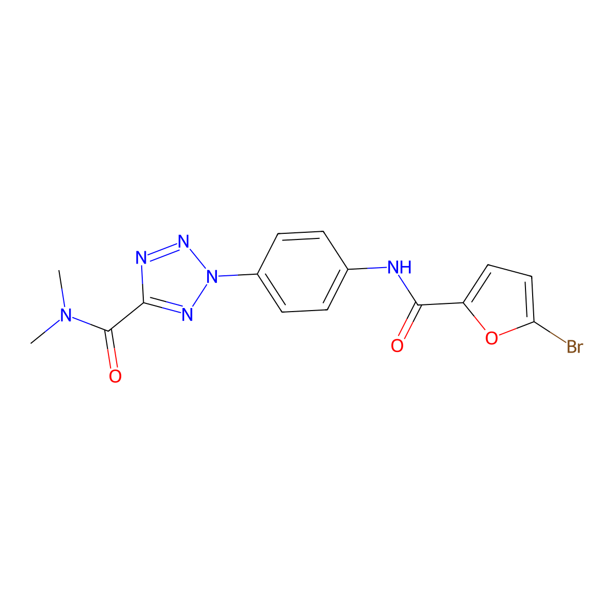 2-(4-(5-bromofuran-2-carboxamido)phenyl)-N,N-dimethyl-2H-tetrazole-5-carboxamide molecular structure, CAS 1396855-70-1