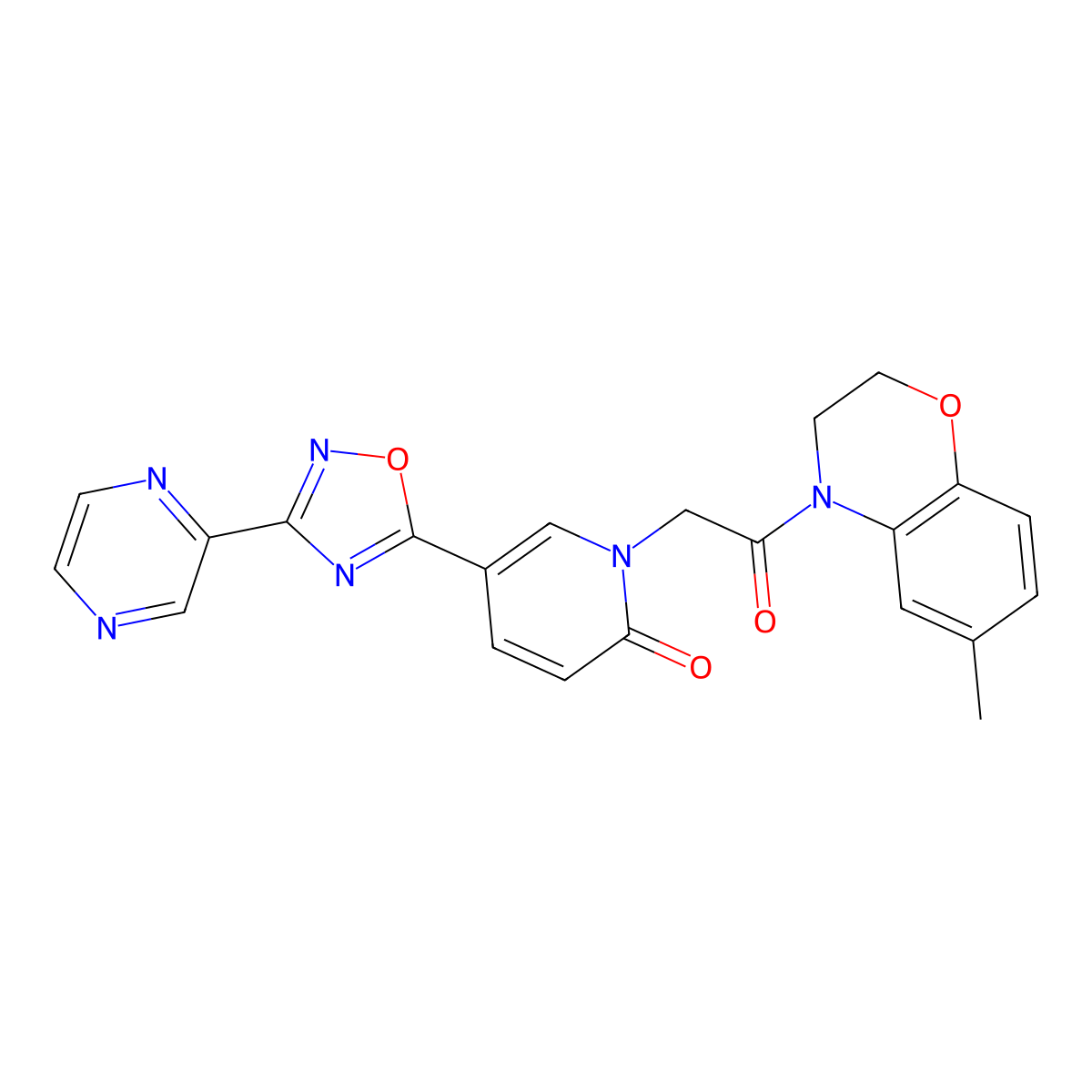 1-(2-(6-methyl-2H-benzo[b][1,4]oxazin-4(3H)-yl)-2-oxoethyl)-5-(3-(pyrazin-2-yl)-1,2,4-oxadiazol-5-yl)pyridin-2(1H)-one molecular structure, CAS 1396855-72-3