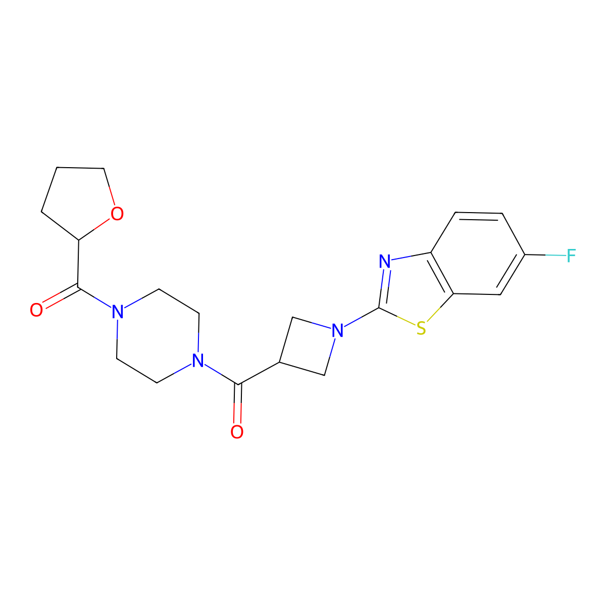 (1-(6-Fluorobenzo[d]thiazol-2-yl)azetidin-3-yl)(4-(tetrahydrofuran-2-carbonyl)piperazin-1-yl)methanone molecular structure, CAS 1396855-74-5