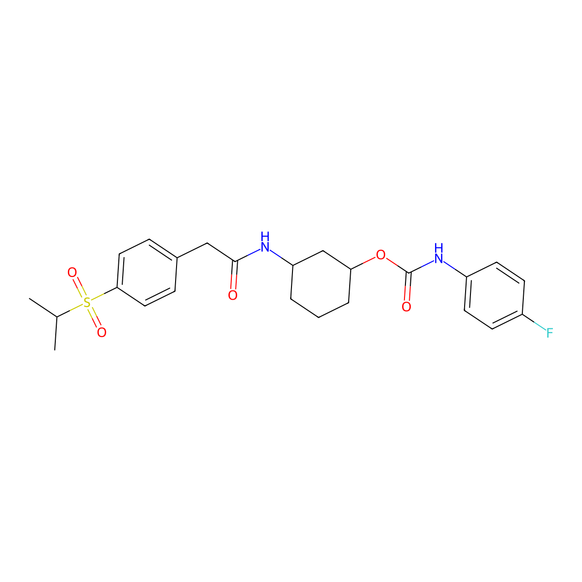 3-(2-(4-(Isopropylsulfonyl)phenyl)acetamido)cyclohexyl (4-fluorophenyl)carbamate molecular structure, CAS 1396855-77-8