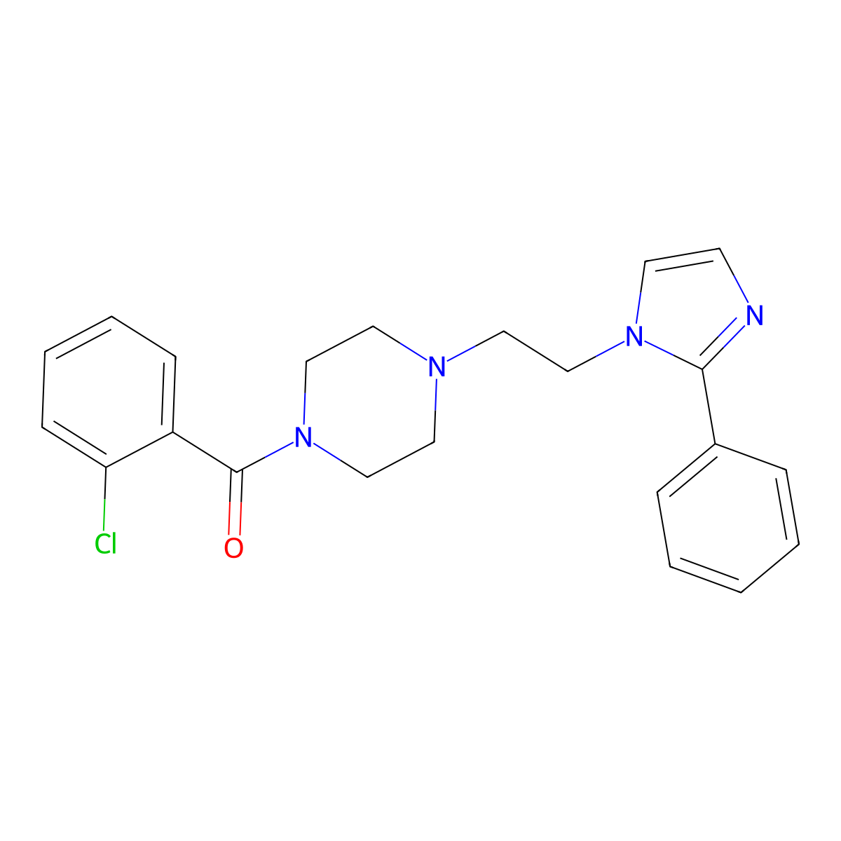 (2-chlorophenyl)(4-(2-(2-phenyl-1H-imidazol-1-yl)ethyl)piperazin-1-yl)methanone molecular structure, CAS 1396855-79-0