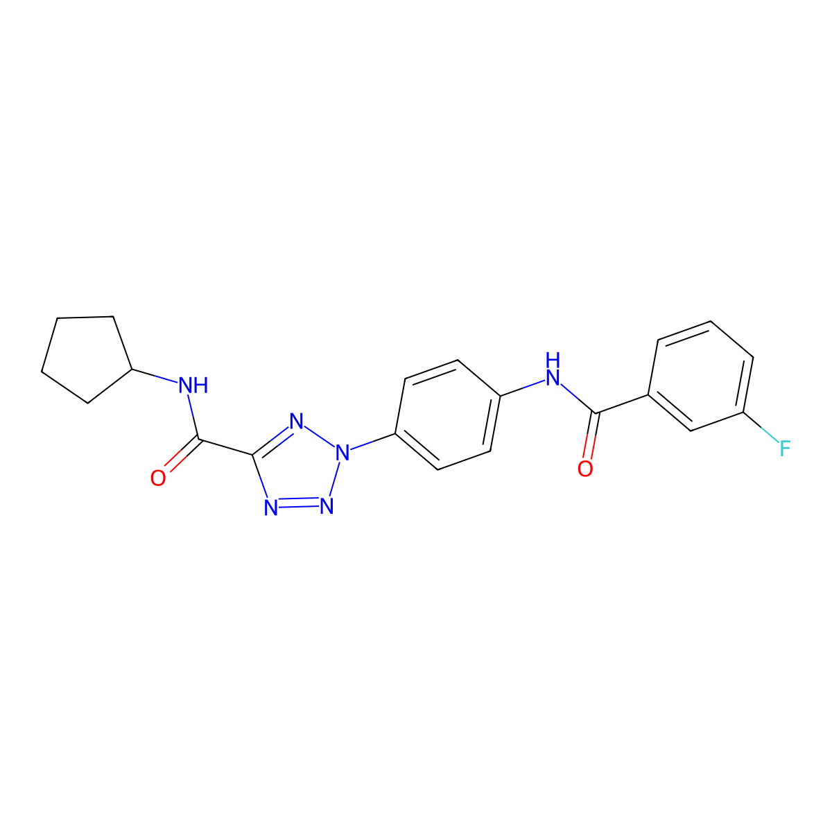 N-cyclopentyl-2-(4-(3-fluorobenzamido)phenyl)-2H-tetrazole-5-carboxamide molecular structure, CAS 1396855-83-6