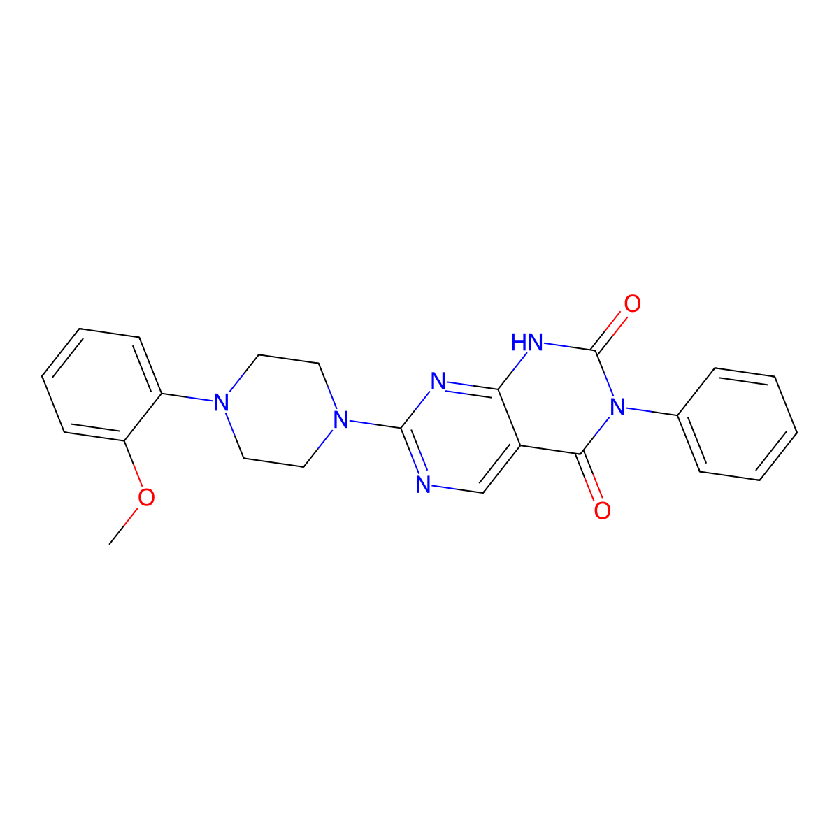 7-[4-(2-methoxyphenyl)piperazin-1-yl]-3-phenylpyrimido[4,5-d]pyrimidine-2,4(1H,3H)-dione molecular structure, CAS 1396855-84-7