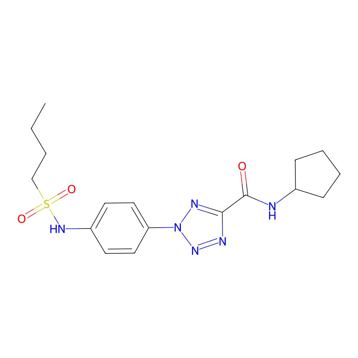 2-[4-(butane-1-sulfonamido)phenyl]-N-cyclopentyl-2H-1,2,3,4-tetrazole-5-carboxamide molecular structure, CAS 1396855-88-1