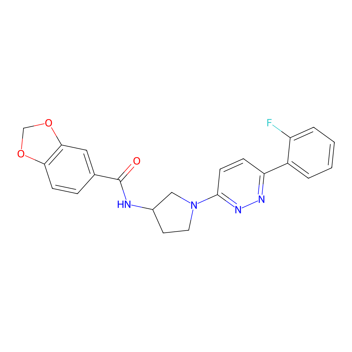 N-(1-(6-(2-fluorophenyl)pyridazin-3-yl)pyrrolidin-3-yl)benzo[d][1,3]dioxole-5-carboxamide molecular structure, CAS 1396855-89-2
