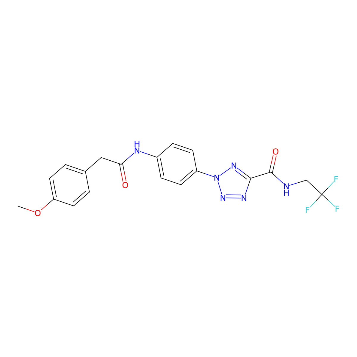 2-(4-(2-(4-methoxyphenyl)acetamido)phenyl)-N-(2,2,2-trifluoroethyl)-2H-tetrazole-5-carboxamide molecular structure, CAS 1396855-90-5