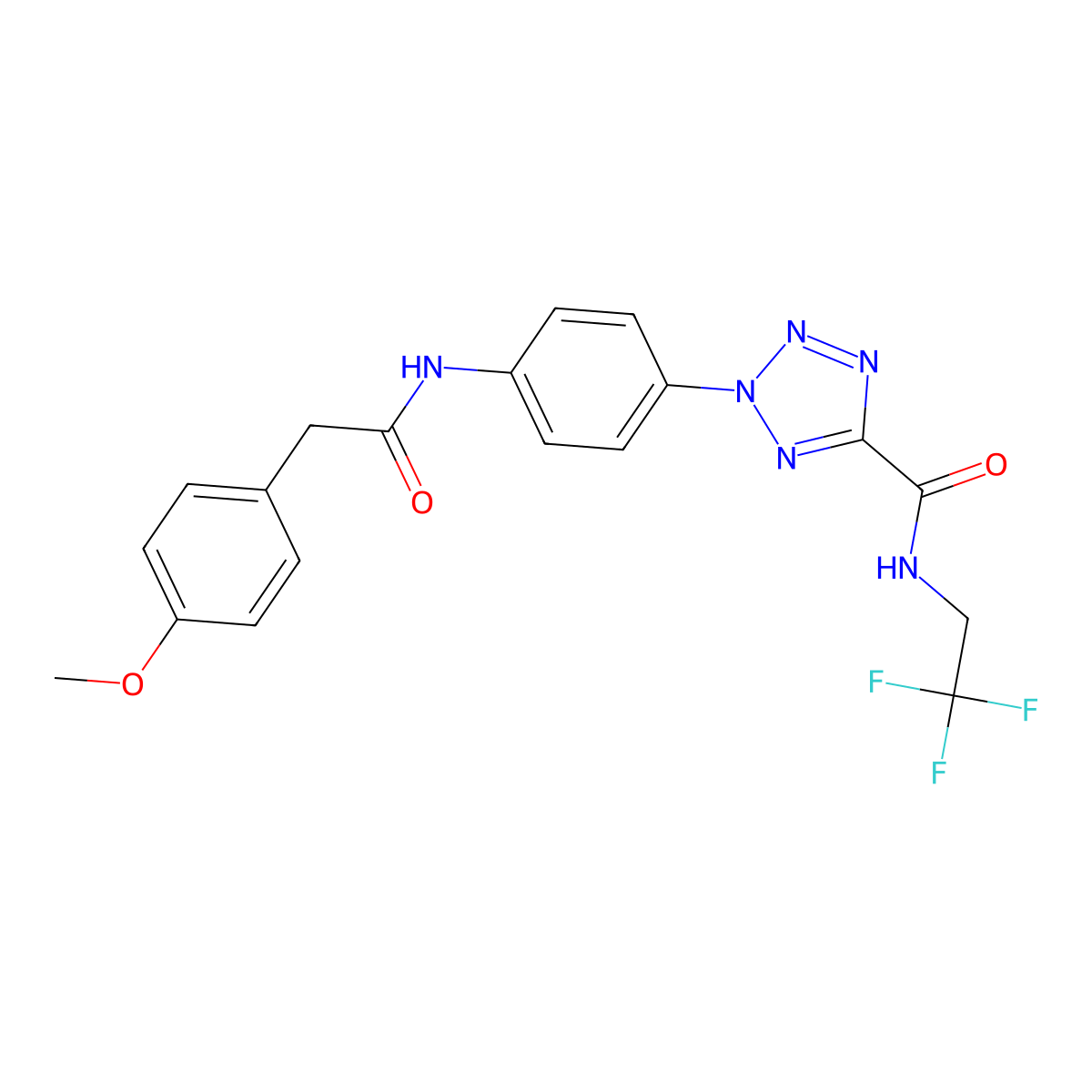 2-(4-(2-(4-methoxyphenyl)acetamido)phenyl)-N-(2,2,2-trifluoroethyl)-2H-tetrazole-5-carboxamide molecular structure, CAS 1396855-90-5