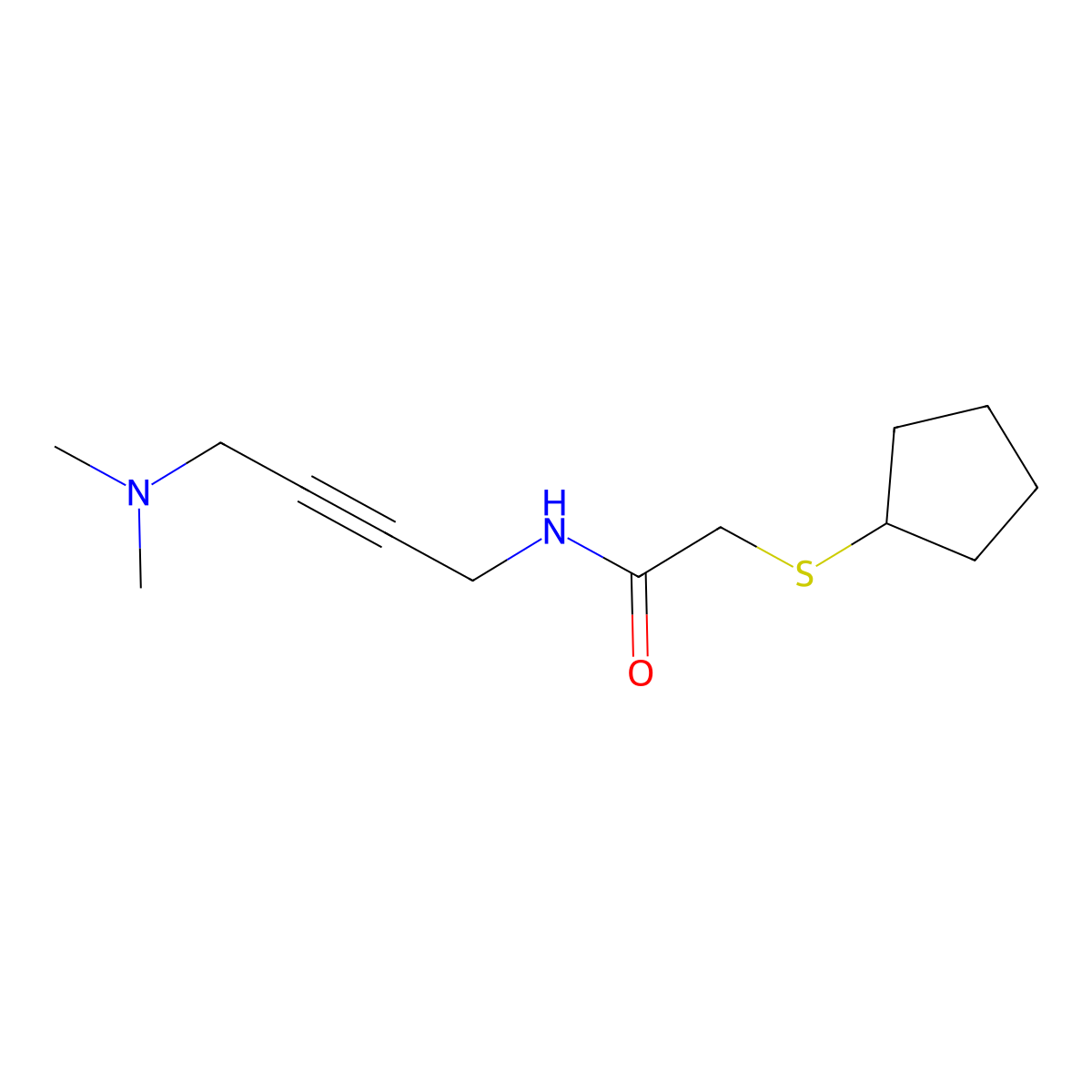 2-(cyclopentylsulfanyl)-N-[4-(dimethylamino)but-2-yn-1-yl]acetamide molecular structure, CAS 1396855-93-8