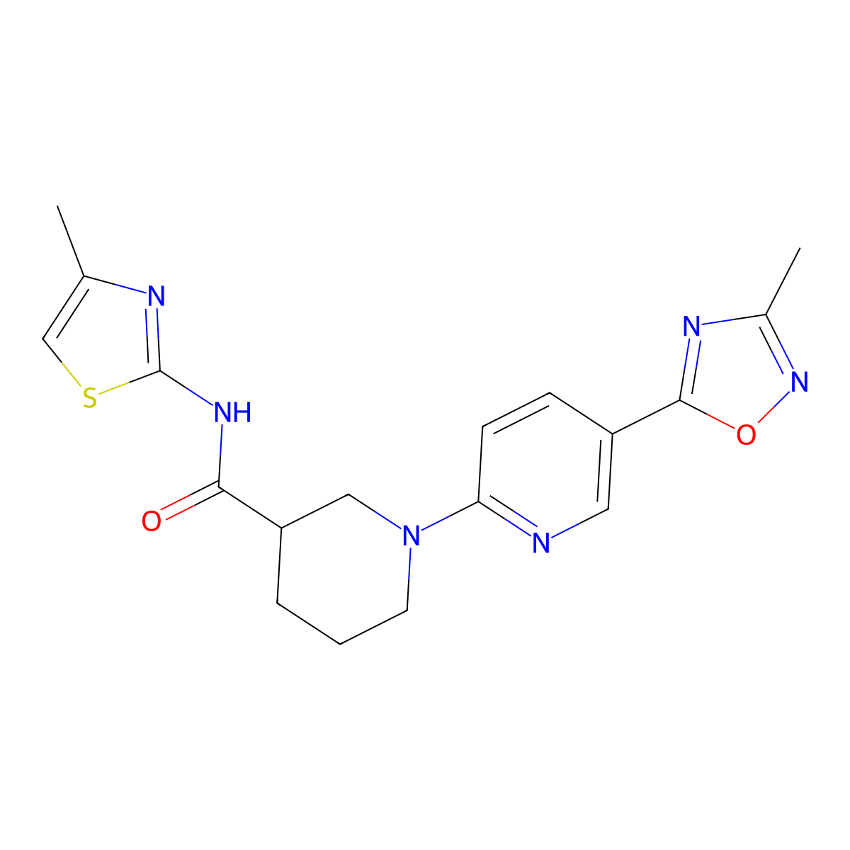 1-[5-(3-methyl-1,2,4-oxadiazol-5-yl)pyridin-2-yl]-N-(4-methyl-1,3-thiazol-2-yl)piperidine-3-carboxamide molecular structure, CAS 1396855-95-0