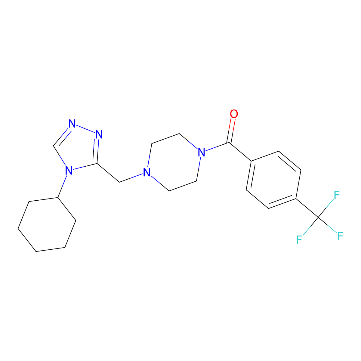 1-[(4-cyclohexyl-4H-1,2,4-triazol-3-yl)methyl]-4-[4-(trifluoromethyl)benzoyl]piperazine molecular structure, CAS 1396855-96-1