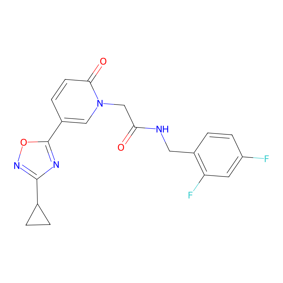 2-[5-(3-cyclopropyl-1,2,4-oxadiazol-5-yl)-2-oxopyridin-1(2H)-yl]-N-(2,4-difluorobenzyl)acetamide molecular structure, CAS 1396855-99-4
