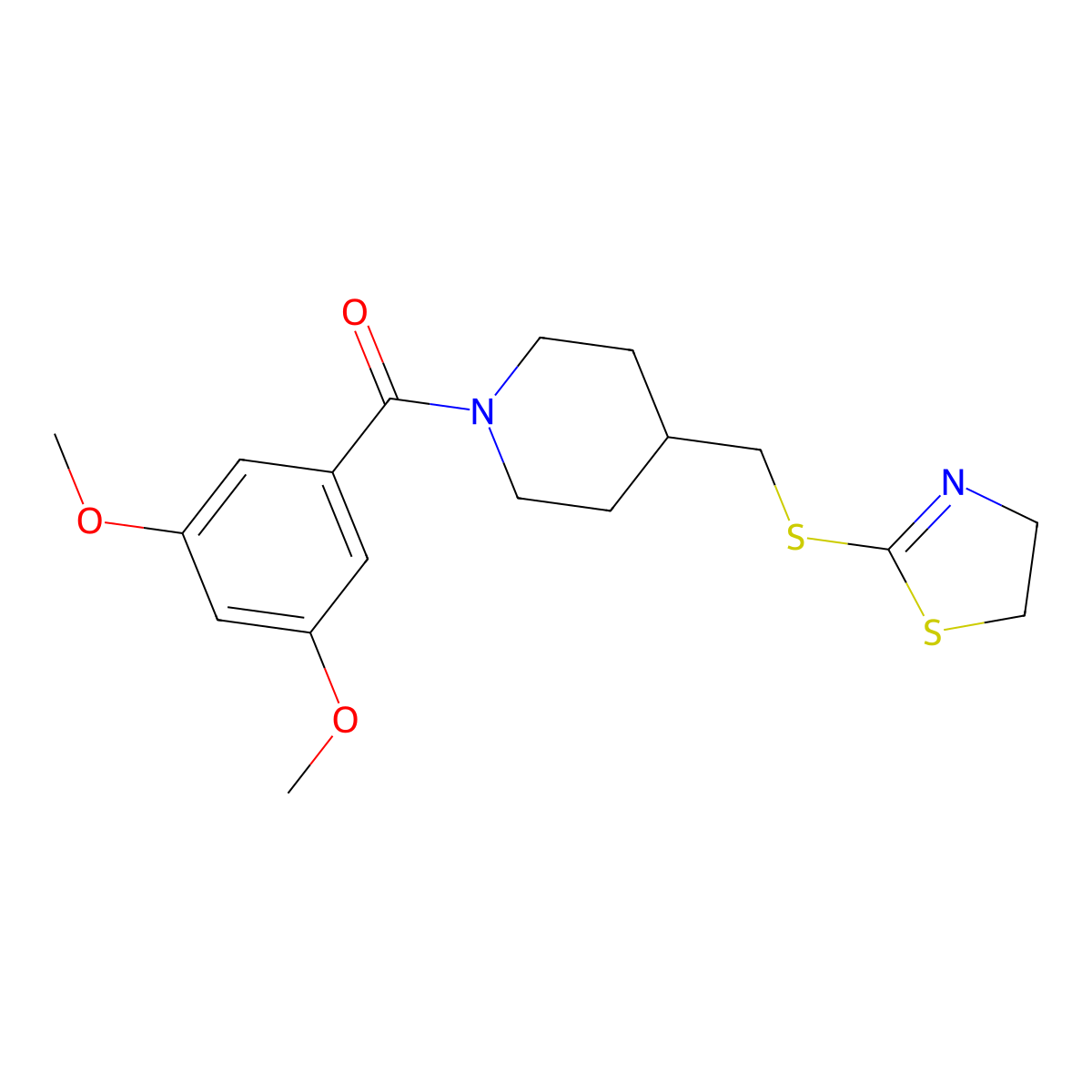 (4-(((4,5-Dihydrothiazol-2-yl)thio)methyl)piperidin-1-yl)(3,5-dimethoxyphenyl)methanone molecular structure, CAS 1396856-09-9