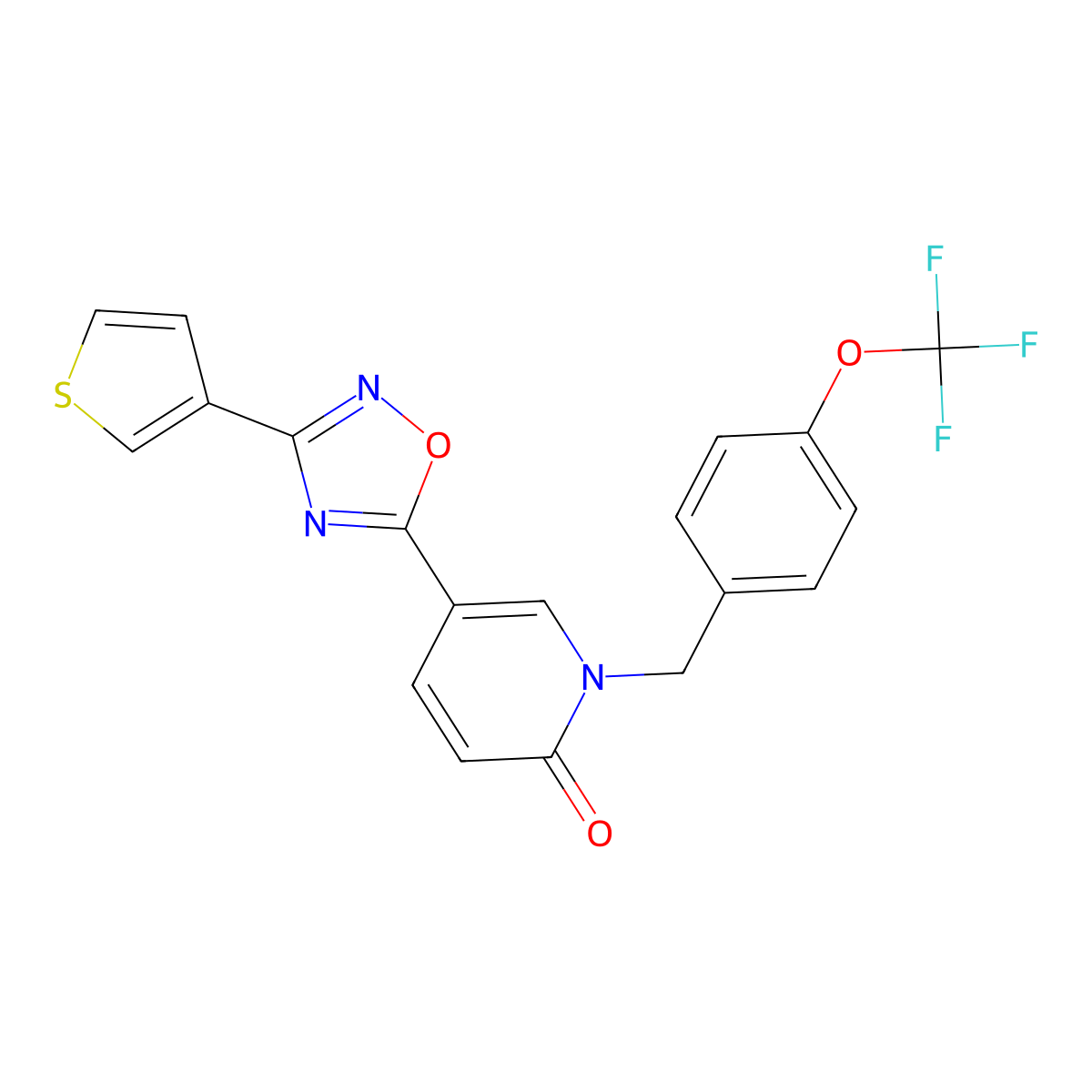 5-(3-(thiophen-3-yl)-1,2,4-oxadiazol-5-yl)-1-(4-(trifluoromethoxy)benzyl)pyridin-2(1H)-one molecular structure, CAS 1396856-12-4