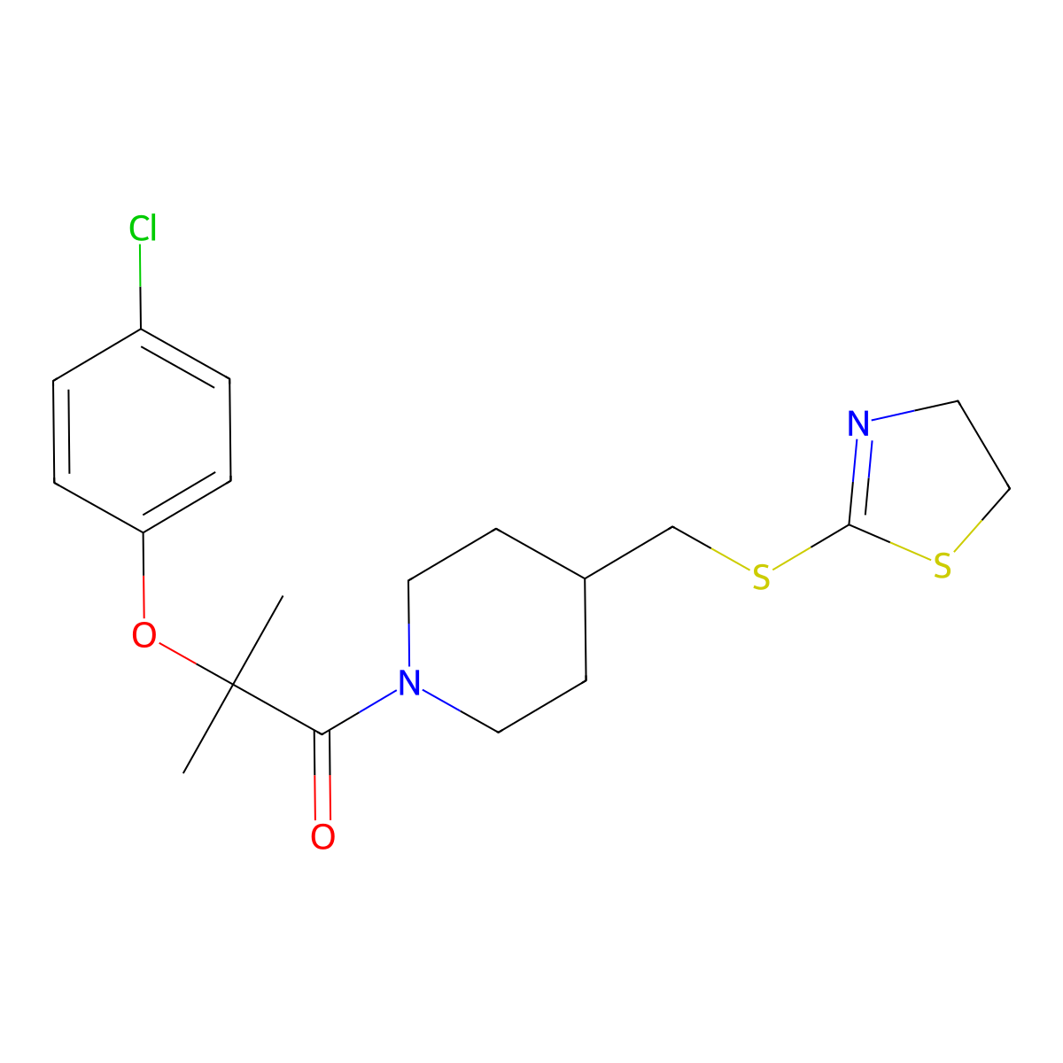 2-(4-Chlorophenoxy)-1-(4-(((4,5-dihydrothiazol-2-yl)thio)methyl)piperidin-1-yl)-2-methylpropan-1-one molecular structure, CAS 1396856-14-6