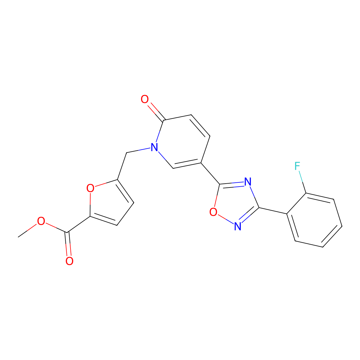 methyl 5-((5-(3-(2-fluorophenyl)-1,2,4-oxadiazol-5-yl)-2-oxopyridin-1(2H)-yl)methyl)furan-2-carboxylate molecular structure, CAS 1396856-17-9