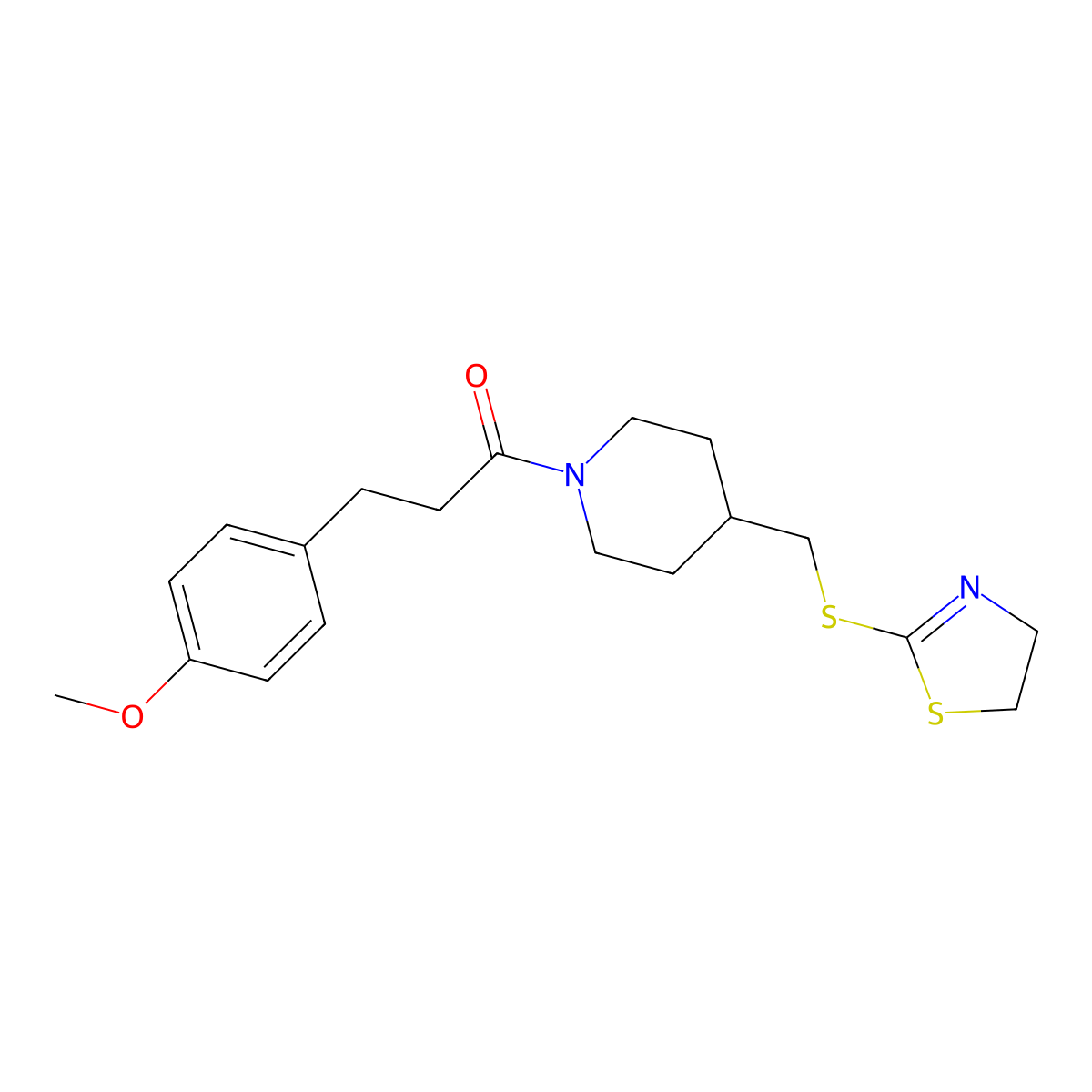 1-(4-(((4,5-Dihydrothiazol-2-yl)thio)methyl)piperidin-1-yl)-3-(4-methoxyphenyl)propan-1-one molecular structure, CAS 1396856-19-1