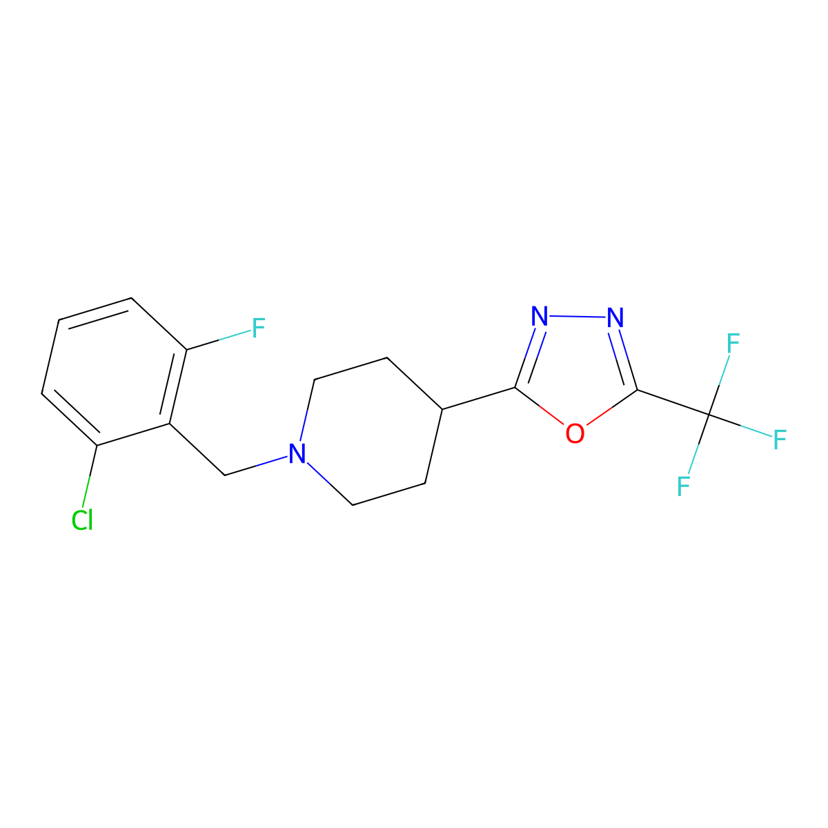 2-(1-(2-Chloro-6-fluorobenzyl)piperidin-4-yl)-5-(trifluoromethyl)-1,3,4-oxadiazole molecular structure, CAS 1396856-20-4