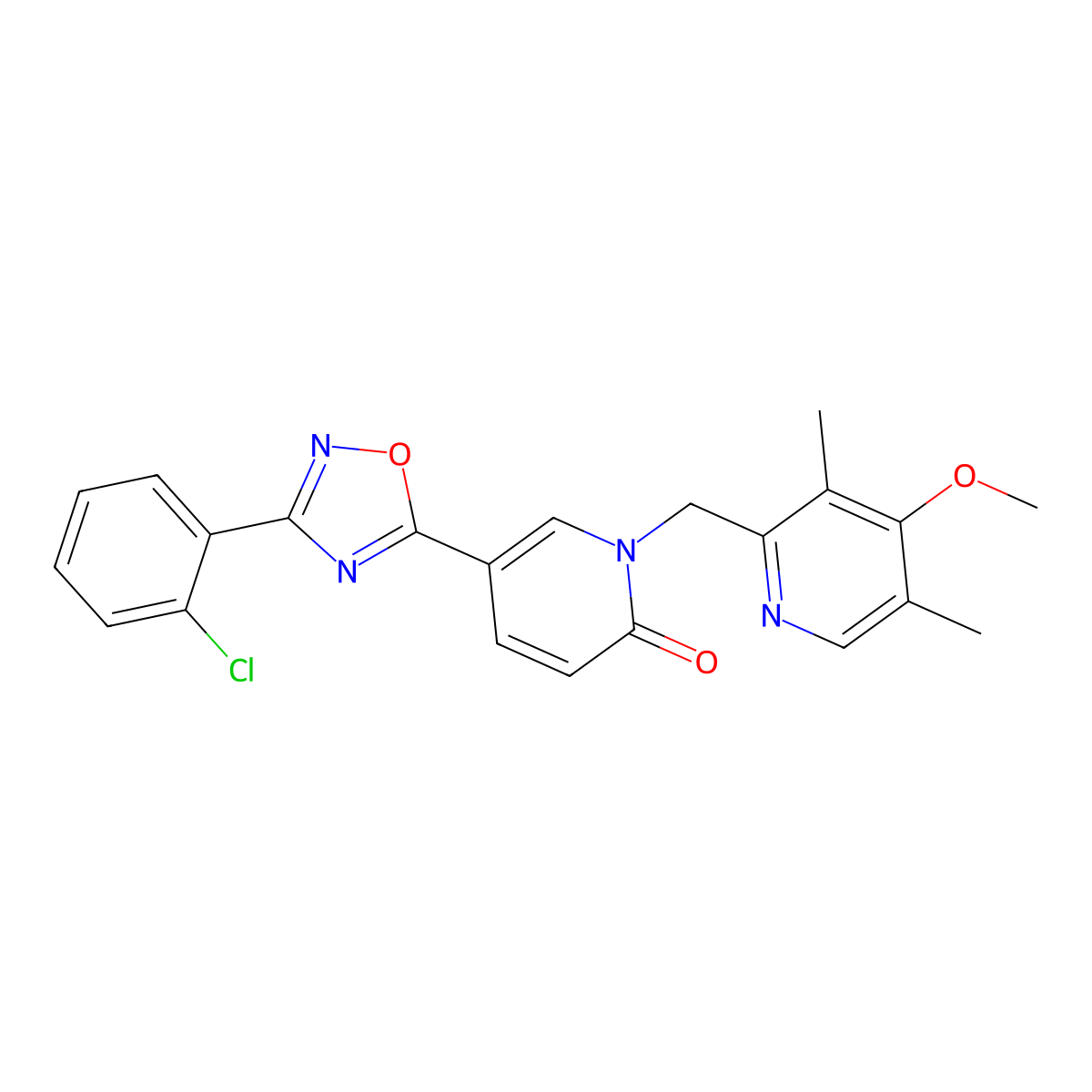 5-(3-(2-chlorophenyl)-1,2,4-oxadiazol-5-yl)-1-((4-methoxy-3,5-dimethylpyridin-2-yl)methyl)pyridin-2(1H)-one molecular structure, CAS 1396856-22-6
