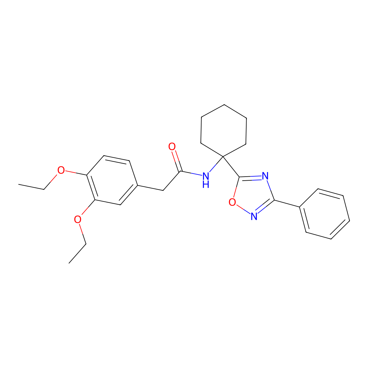 2-(3,4-diethoxyphenyl)-N-[1-(3-phenyl-1,2,4-oxadiazol-5-yl)cyclohexyl]acetamide molecular structure, CAS 1396856-23-7