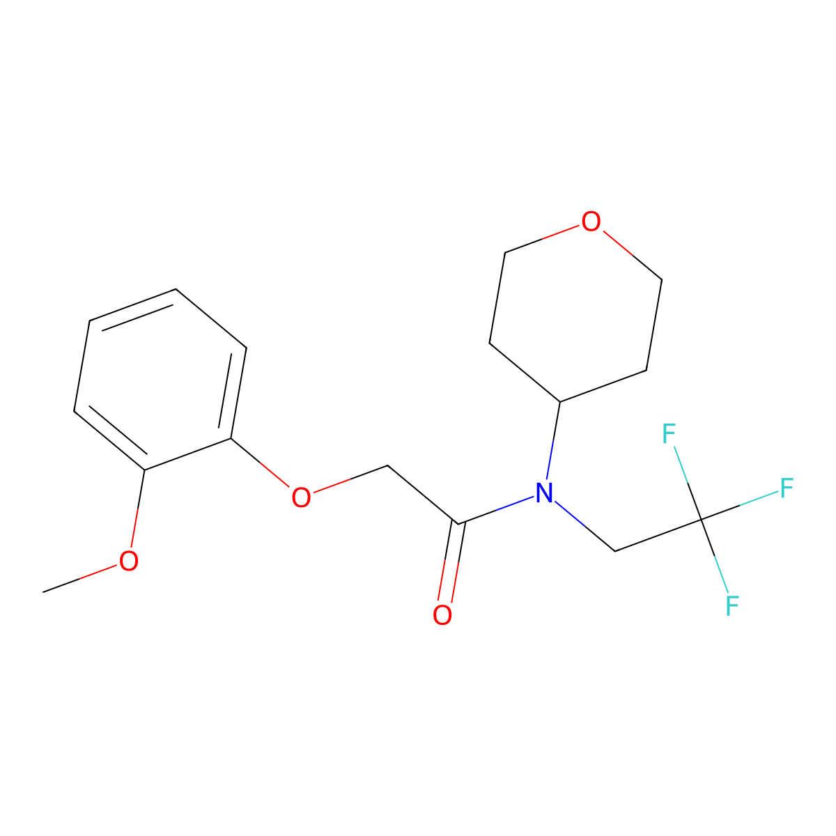 2-(2-methoxyphenoxy)-N-(tetrahydro-2H-pyran-4-yl)-N-(2,2,2-trifluoroethyl)acetamide molecular structure, CAS 1396856-28-2