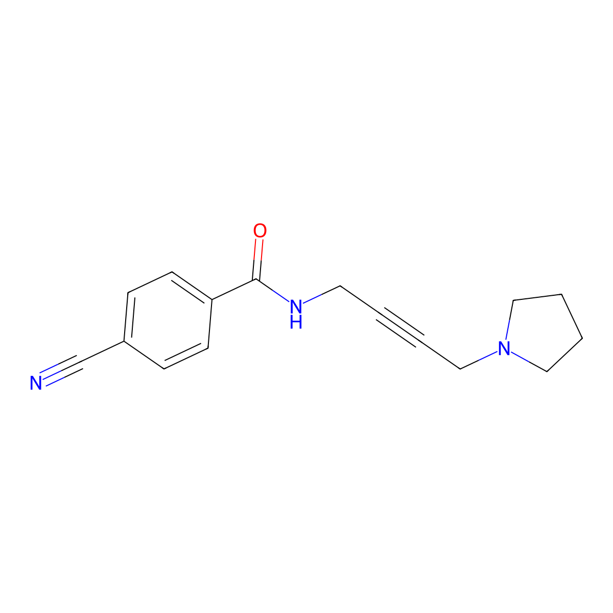 4-cyano-N-(4-(pyrrolidin-1-yl)but-2-yn-1-yl)benzamide molecular structure, CAS 1396856-30-6