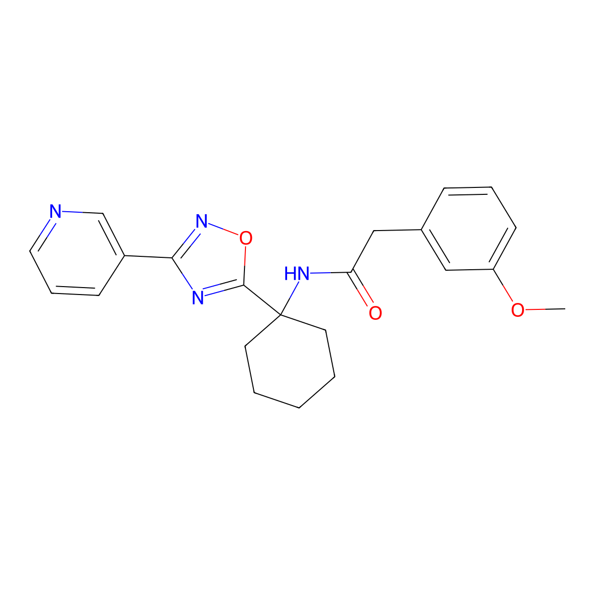 2-(3-methoxyphenyl)-N-{1-[3-(pyridin-3-yl)-1,2,4-oxadiazol-5-yl]cyclohexyl}acetamide molecular structure, CAS 1396856-33-9