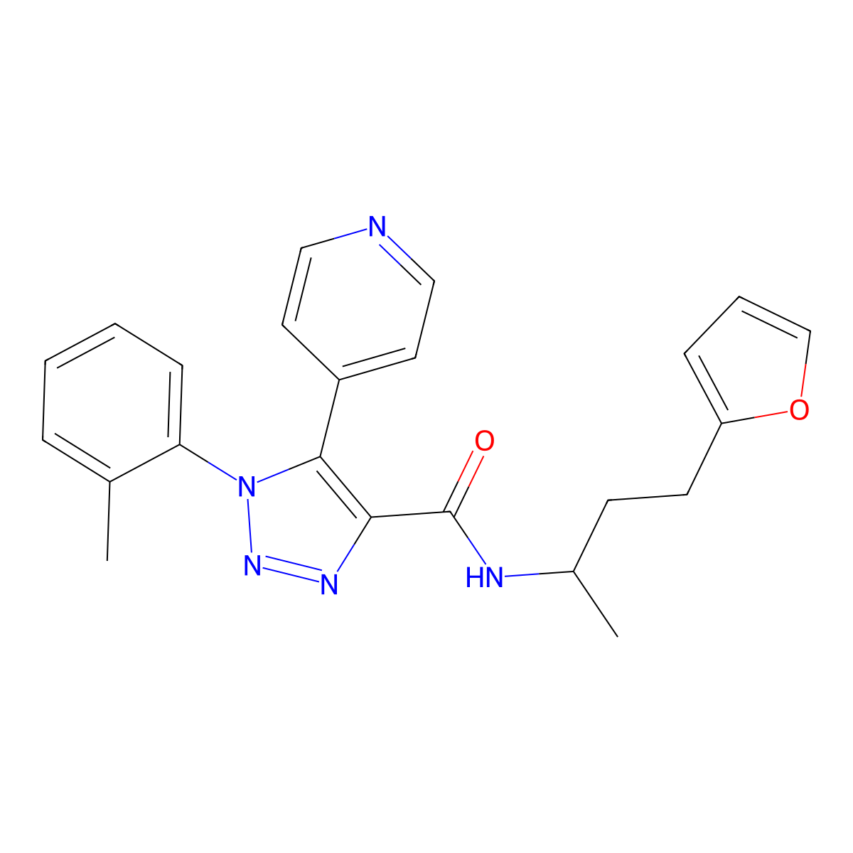 N-[3-(2-furyl)-1-methylpropyl]-1-(2-methylphenyl)-5-pyridin-4-yl-1H-1,2,3-triazole-4-carboxamide molecular structure, CAS 1396856-36-2