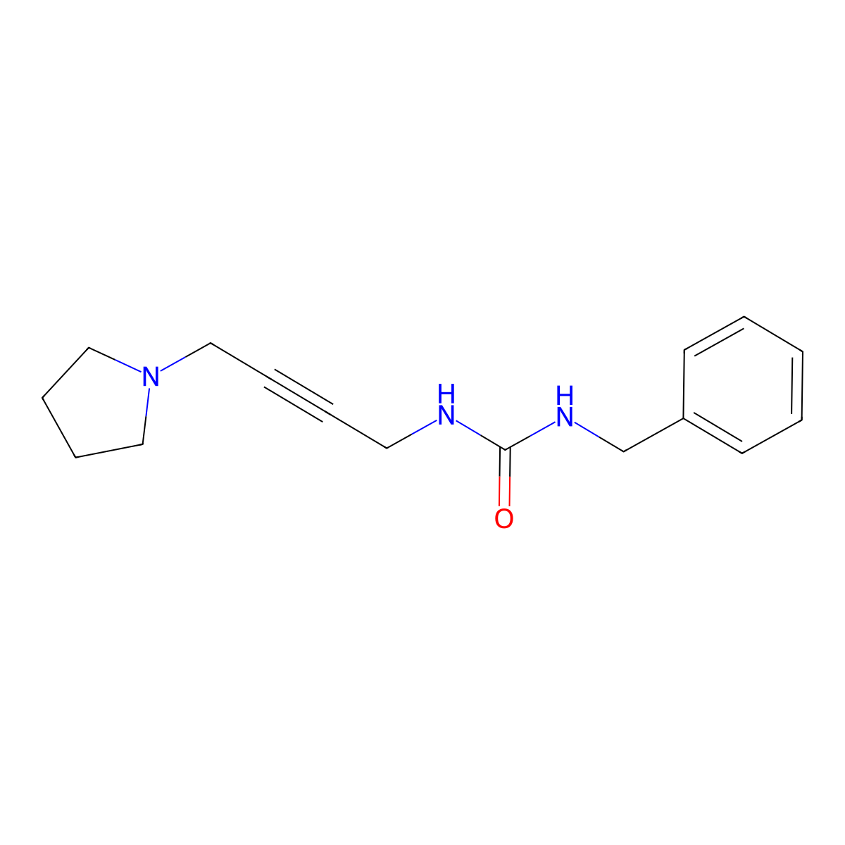 1-Benzyl-3-(4-(pyrrolidin-1-yl)but-2-yn-1-yl)urea molecular structure, CAS 1396856-38-4