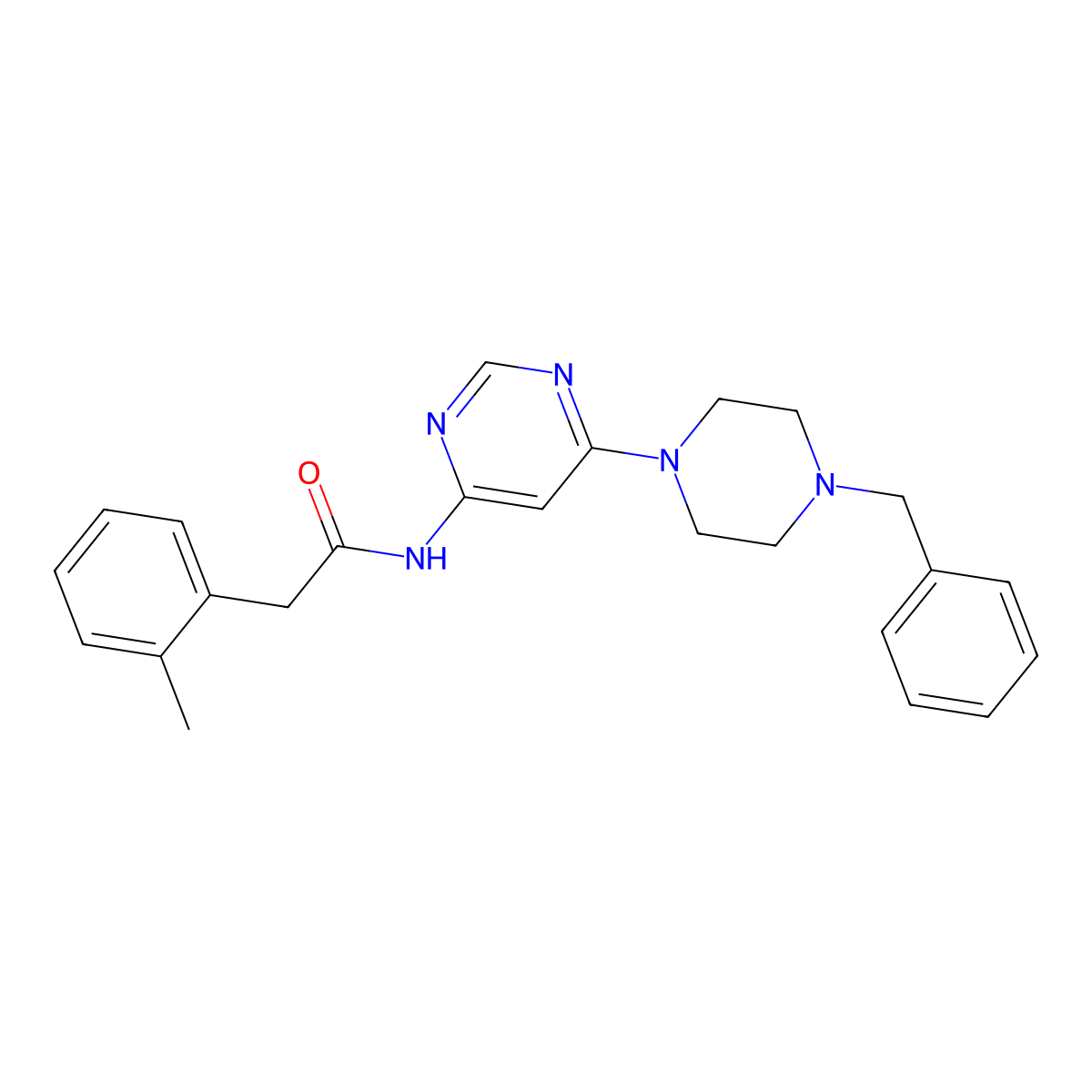 N-(6-(4-benzylpiperazin-1-yl)pyrimidin-4-yl)-2-(o-tolyl)acetamide molecular structure, CAS 1396856-41-9