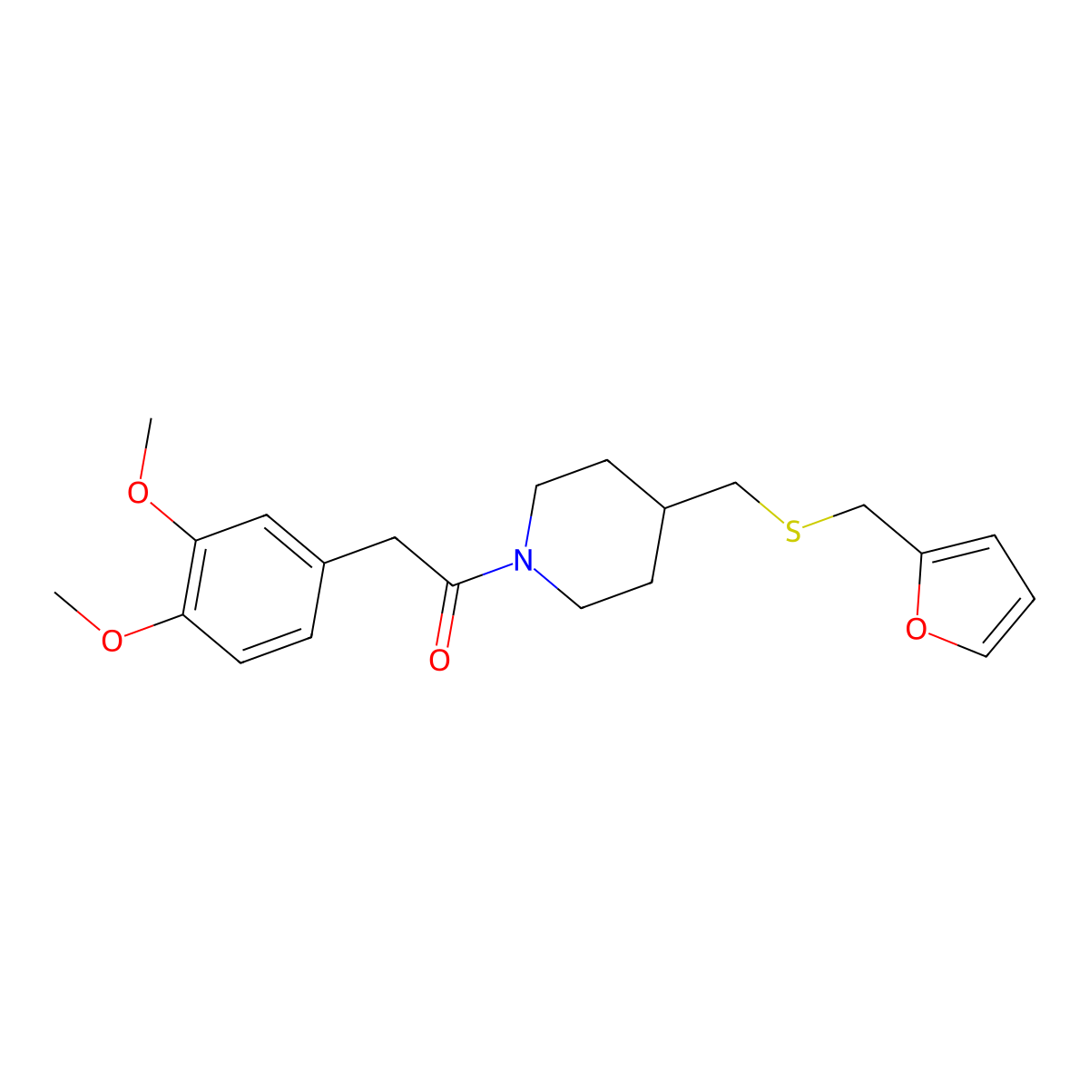 2-(3,4-Dimethoxyphenyl)-1-(4-(((furan-2-ylmethyl)thio)methyl)piperidin-1-yl)ethanone molecular structure, CAS 1396856-44-2