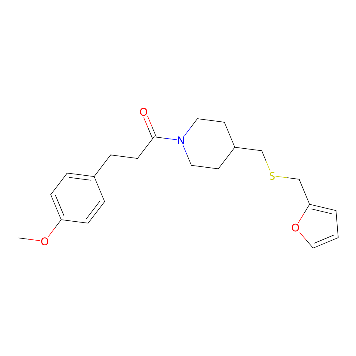1-(4-(((Furan-2-ylmethyl)thio)methyl)piperidin-1-yl)-3-(4-methoxyphenyl)propan-1-one molecular structure, CAS 1396856-45-3