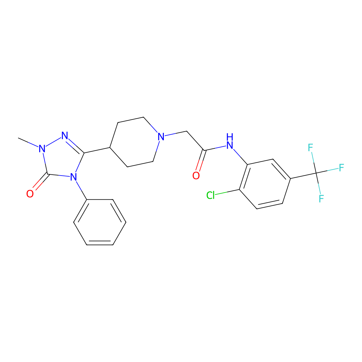 N-(2-chloro-5-(trifluoromethyl)phenyl)-2-(4-(1-methyl-5-oxo-4-phenyl-4,5-dihydro-1H-1,2,4-triazol-3-yl)piperidin-1-yl)acetamide molecular structure, CAS 1396856-47-5