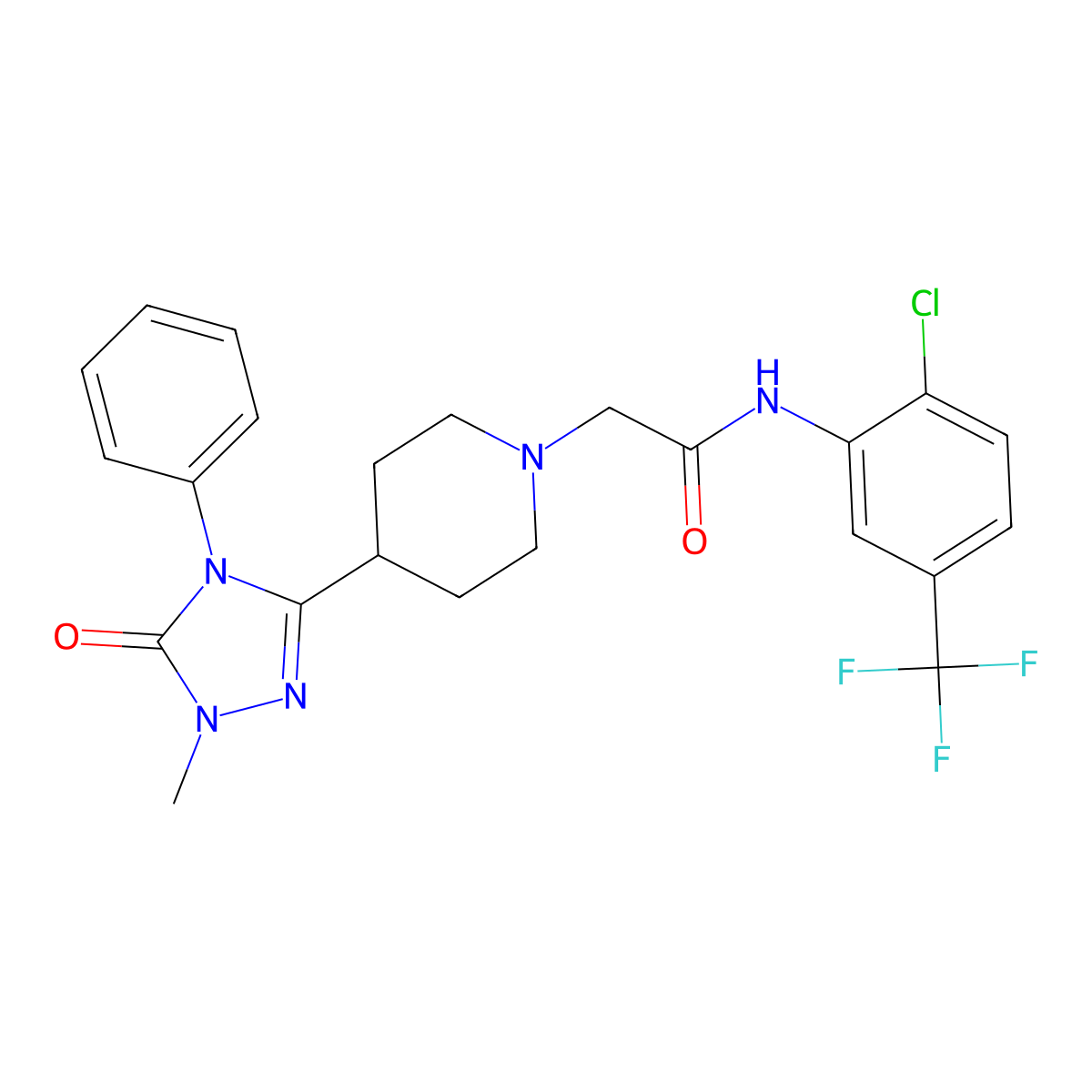 N-(2-chloro-5-(trifluoromethyl)phenyl)-2-(4-(1-methyl-5-oxo-4-phenyl-4,5-dihydro-1H-1,2,4-triazol-3-yl)piperidin-1-yl)acetamide molecular structure, CAS 1396856-47-5