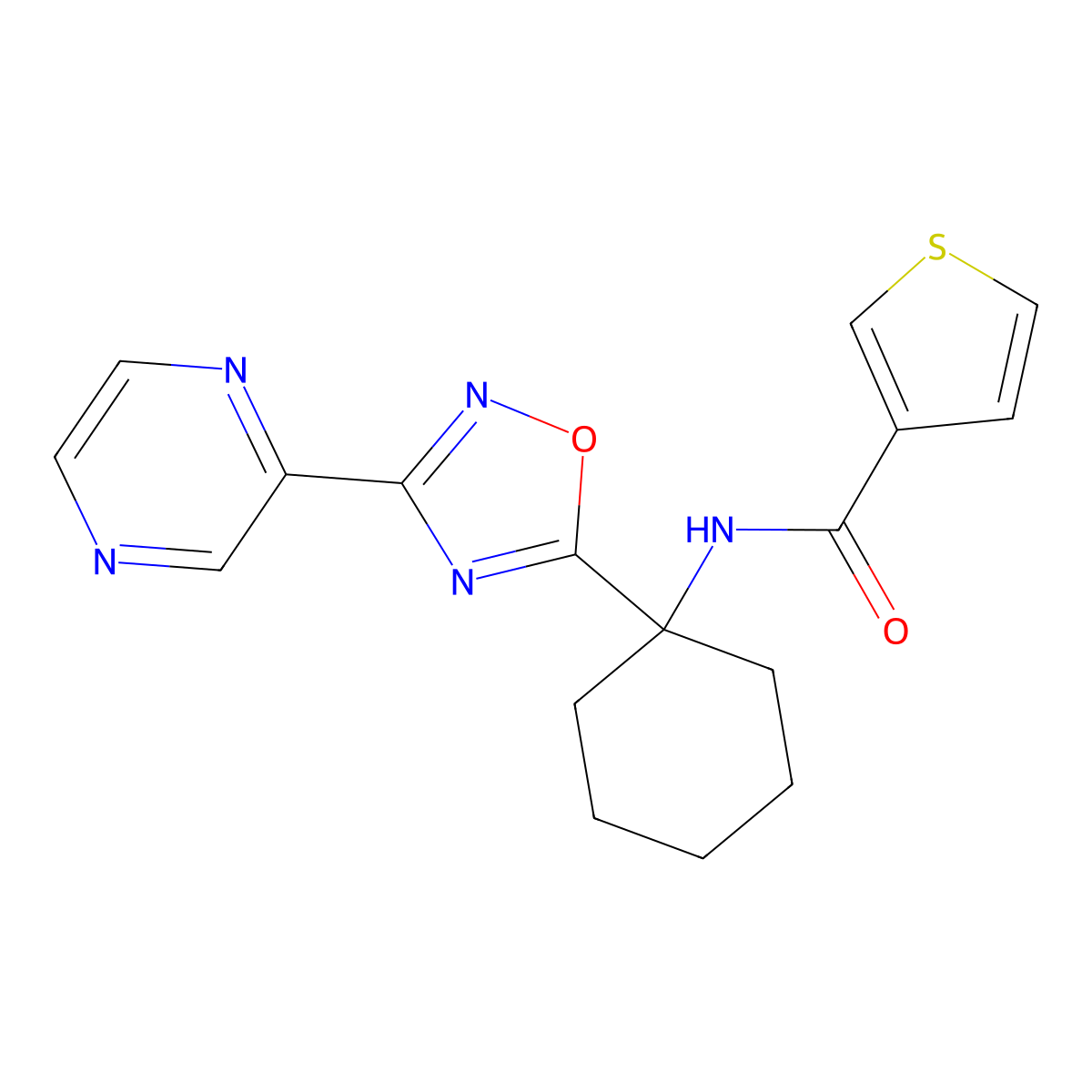 N-[1-(3-pyrazin-2-yl-1,2,4-oxadiazol-5-yl)cyclohexyl]thiophene-3-carboxamide molecular structure, CAS 1396856-49-7