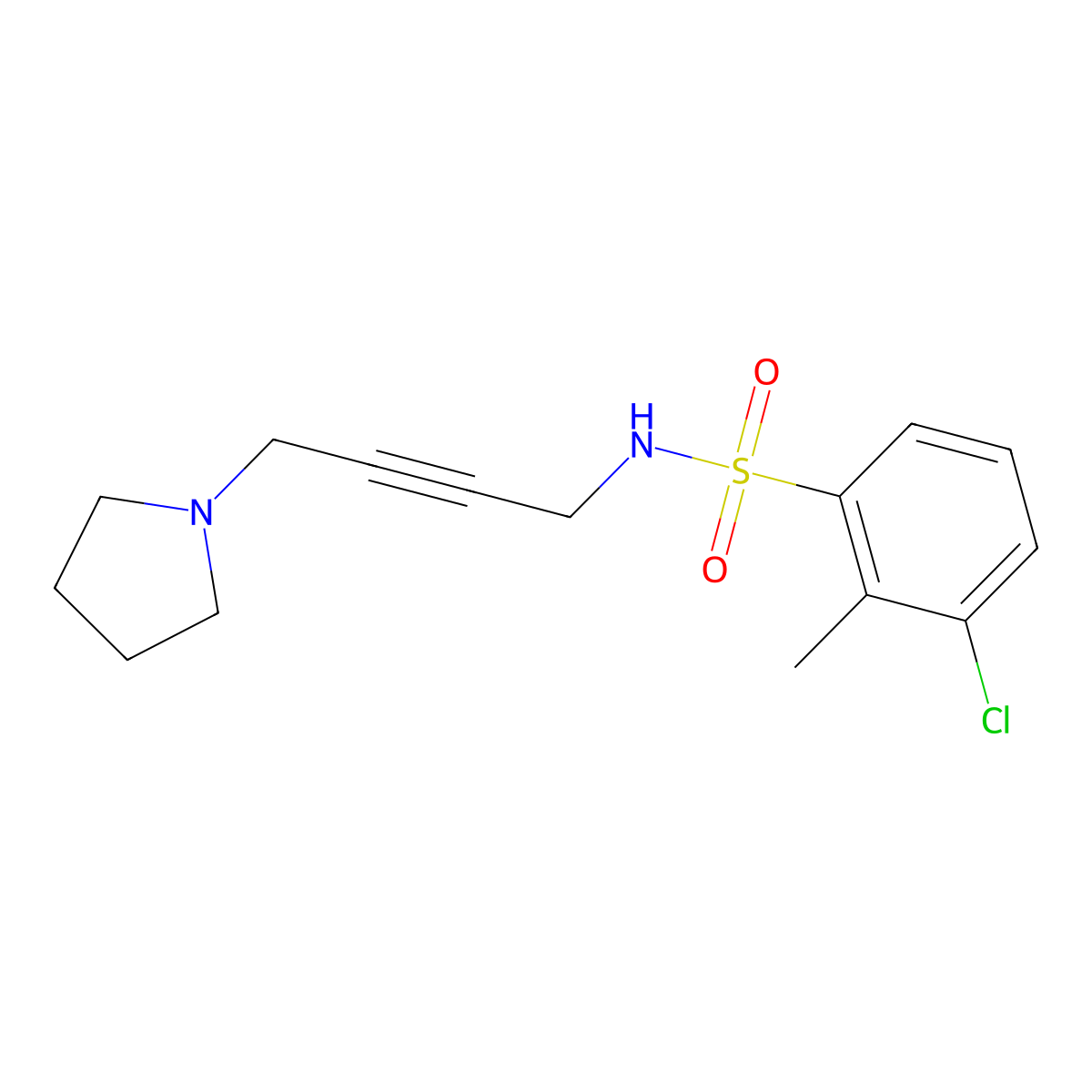 3-chloro-2-methyl-N-(4-(pyrrolidin-1-yl)but-2-yn-1-yl)benzenesulfonamide molecular structure, CAS 1396856-52-2