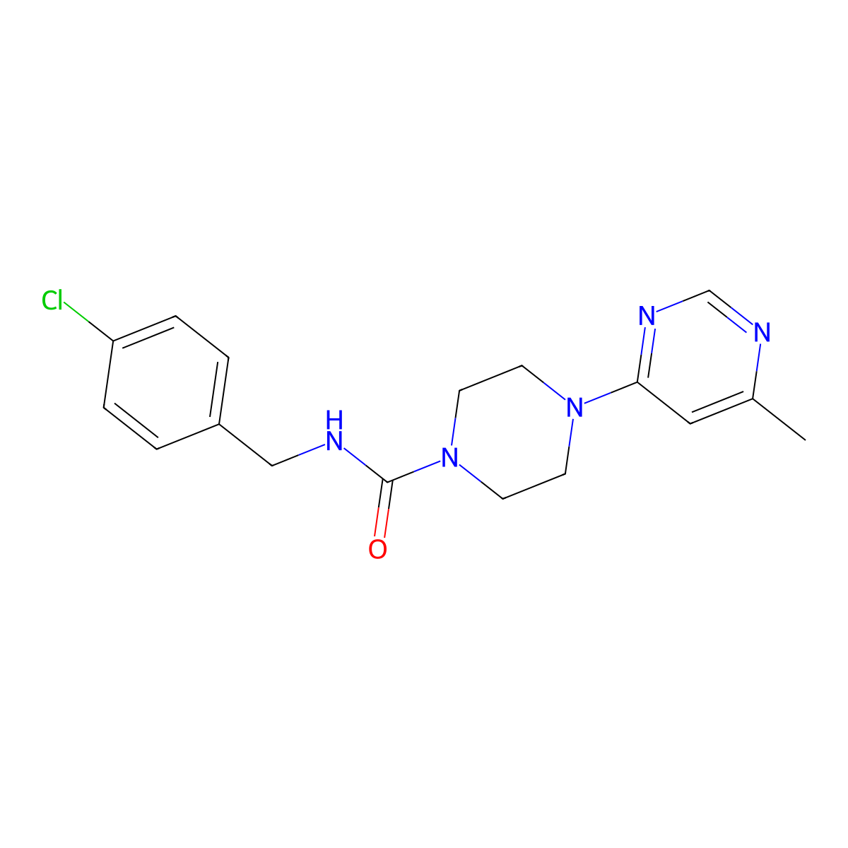 N-(4-chlorobenzyl)-4-(6-methylpyrimidin-4-yl)piperazine-1-carboxamide molecular structure, CAS 1396856-60-2