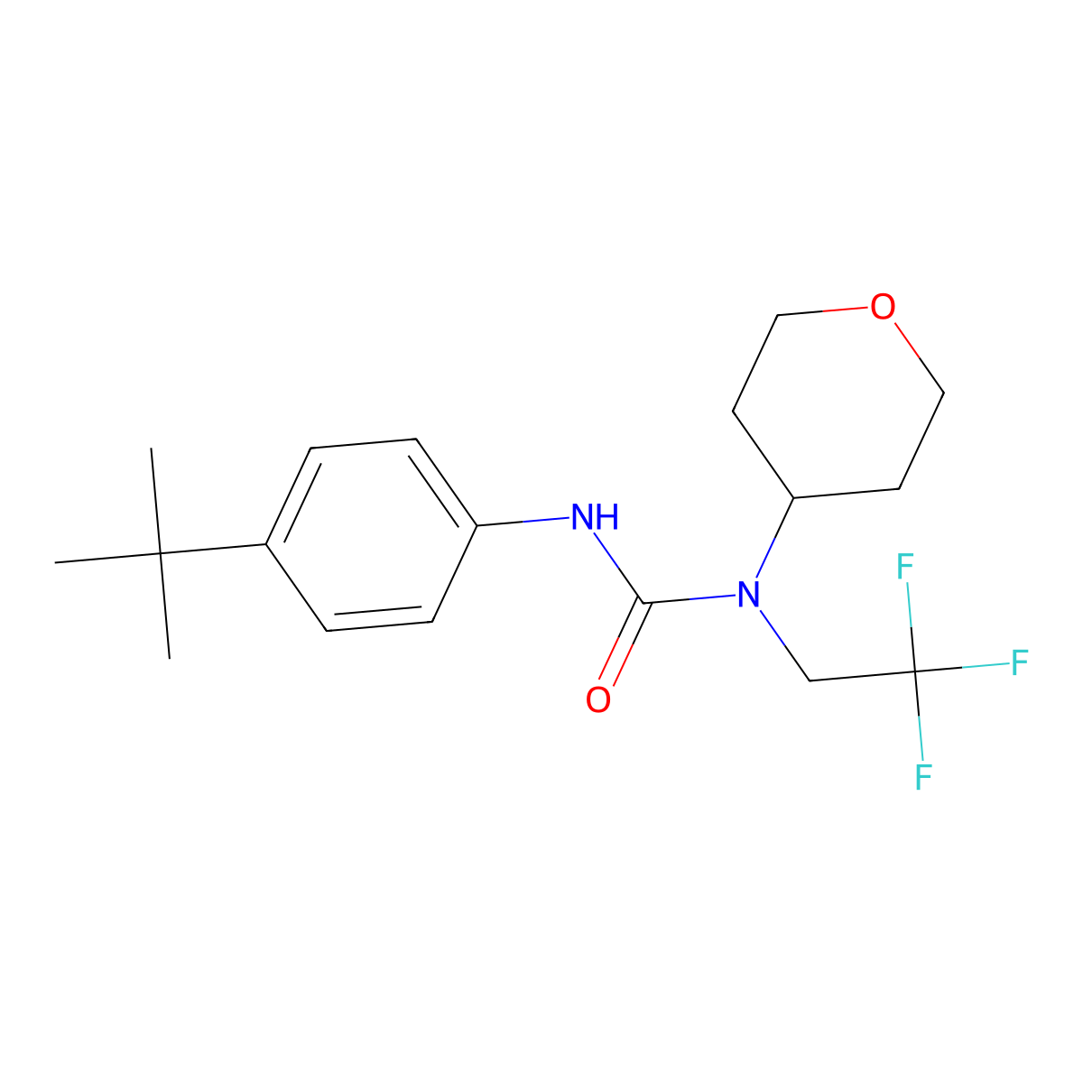3-(4-Tert-butylphenyl)-1-(oxan-4-yl)-1-(2,2,2-trifluoroethyl)urea molecular structure, CAS 1396856-68-0