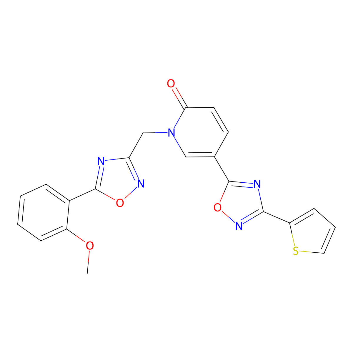1-((5-(2-methoxyphenyl)-1,2,4-oxadiazol-3-yl)methyl)-5-(3-(thiophen-2-yl)-1,2,4-oxadiazol-5-yl)pyridin-2(1H)-one molecular structure, CAS 1396856-79-3