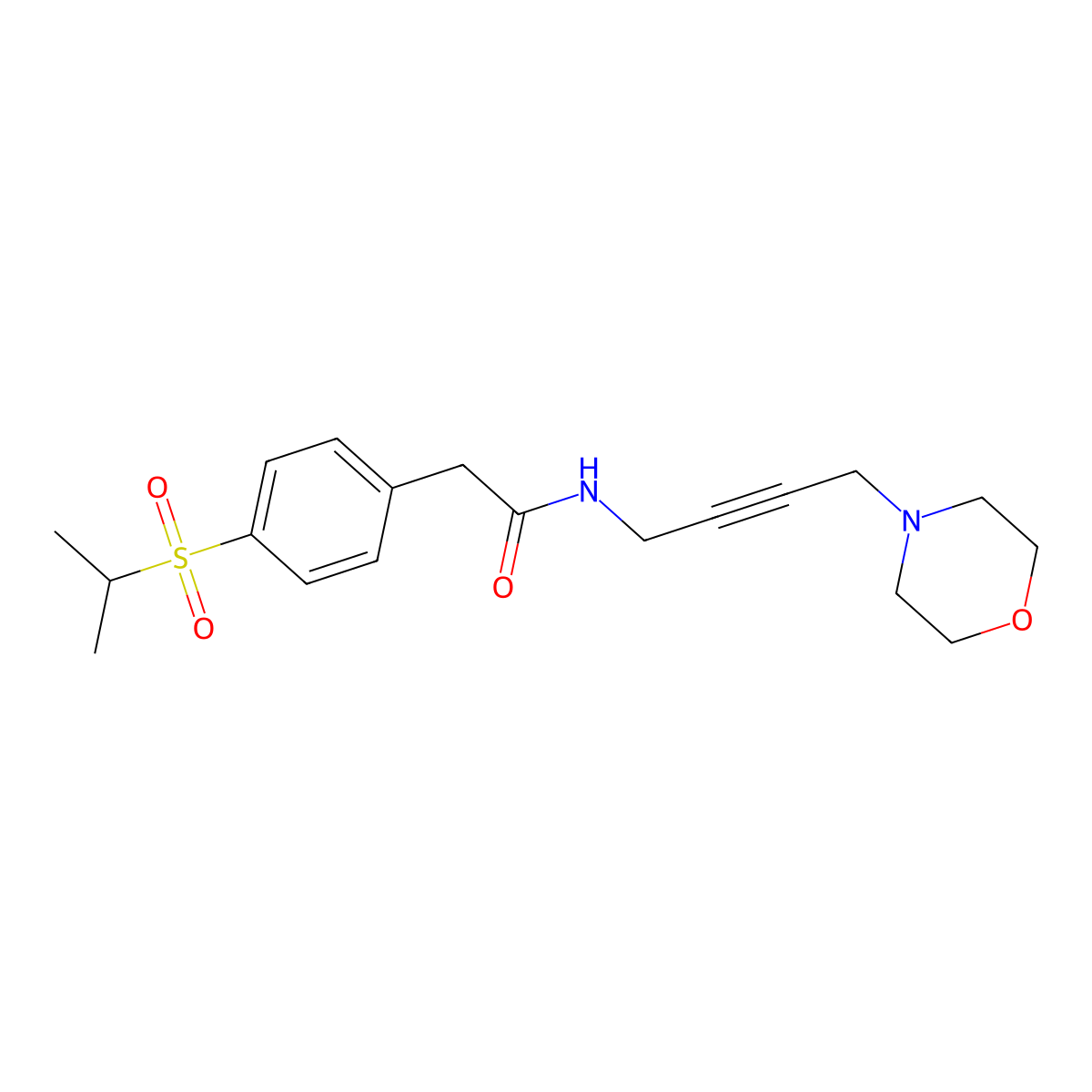 2-(4-(isopropylsulfonyl)phenyl)-N-(4-morpholinobut-2-yn-1-yl)acetamide molecular structure, CAS 1396856-86-2
