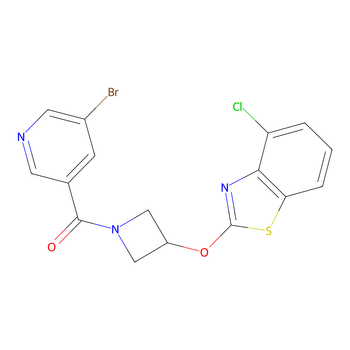 (5-Bromopyridin-3-yl)(3-((4-chlorobenzo[d]thiazol-2-yl)oxy)azetidin-1-yl)methanone molecular structure, CAS 1396856-87-3