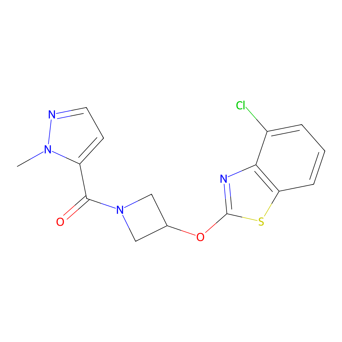 (3-((4-chlorobenzo[d]thiazol-2-yl)oxy)azetidin-1-yl)(1-methyl-1H-pyrazol-5-yl)methanone molecular structure, CAS 1396856-89-5