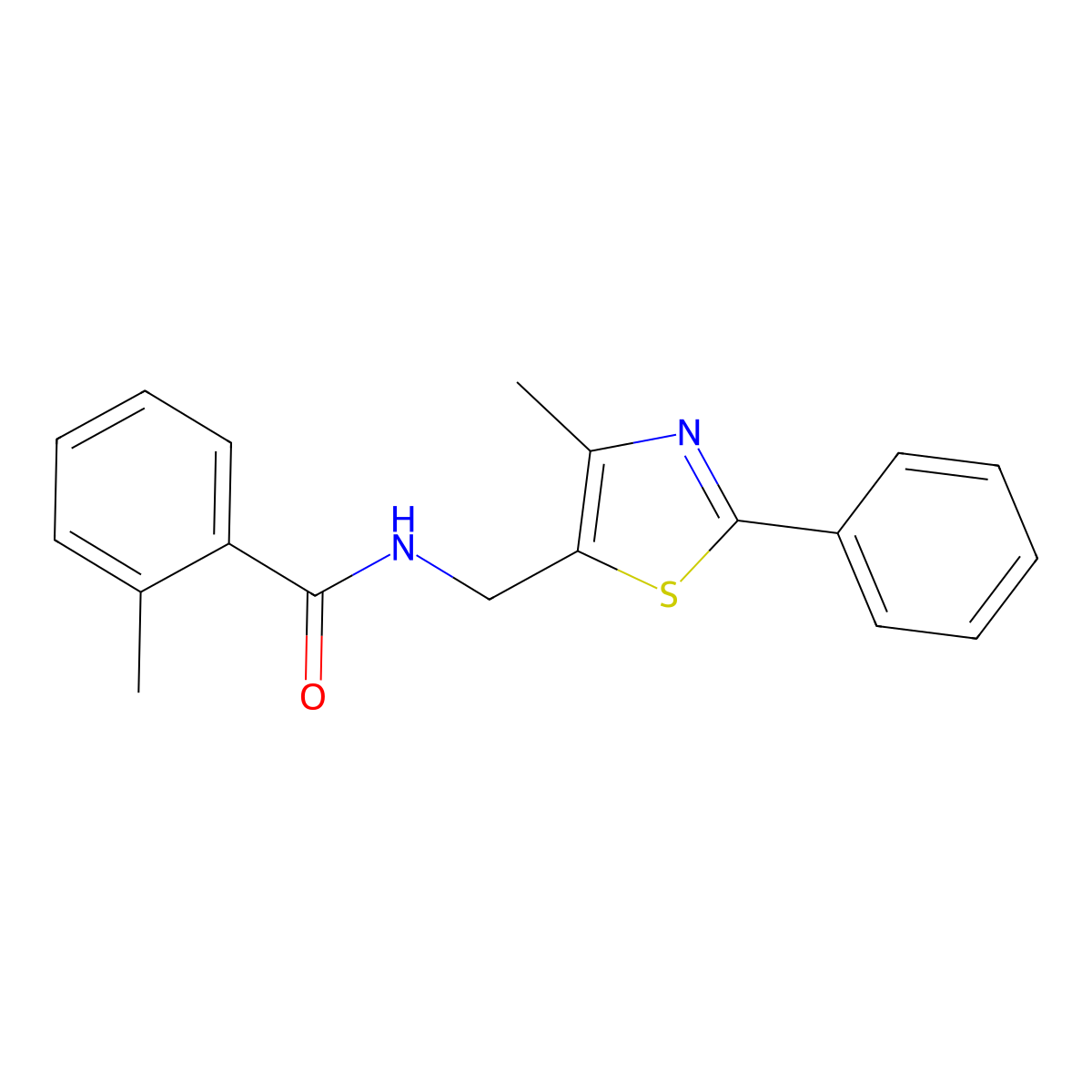 2-methyl-N-((4-methyl-2-phenylthiazol-5-yl)methyl)benzamide molecular structure, CAS 1396856-91-9