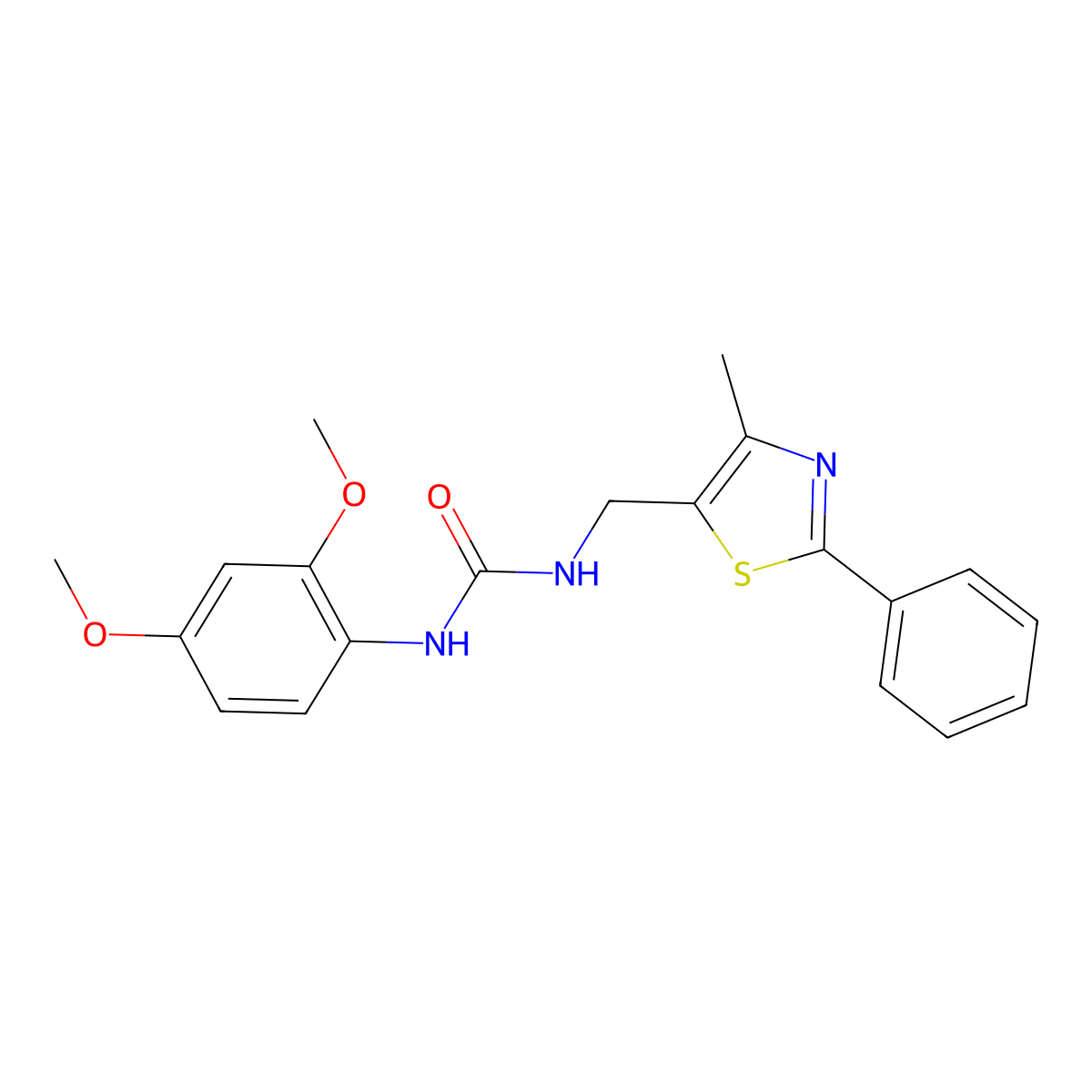 1-(2,4-Dimethoxyphenyl)-3-((4-methyl-2-phenylthiazol-5-yl)methyl)urea molecular structure, CAS 1396856-97-5