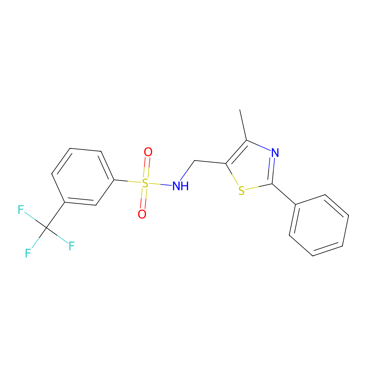 N-((4-methyl-2-phenylthiazol-5-yl)methyl)-3-(trifluoromethyl)benzenesulfonamide molecular structure, CAS 1396857-01-4